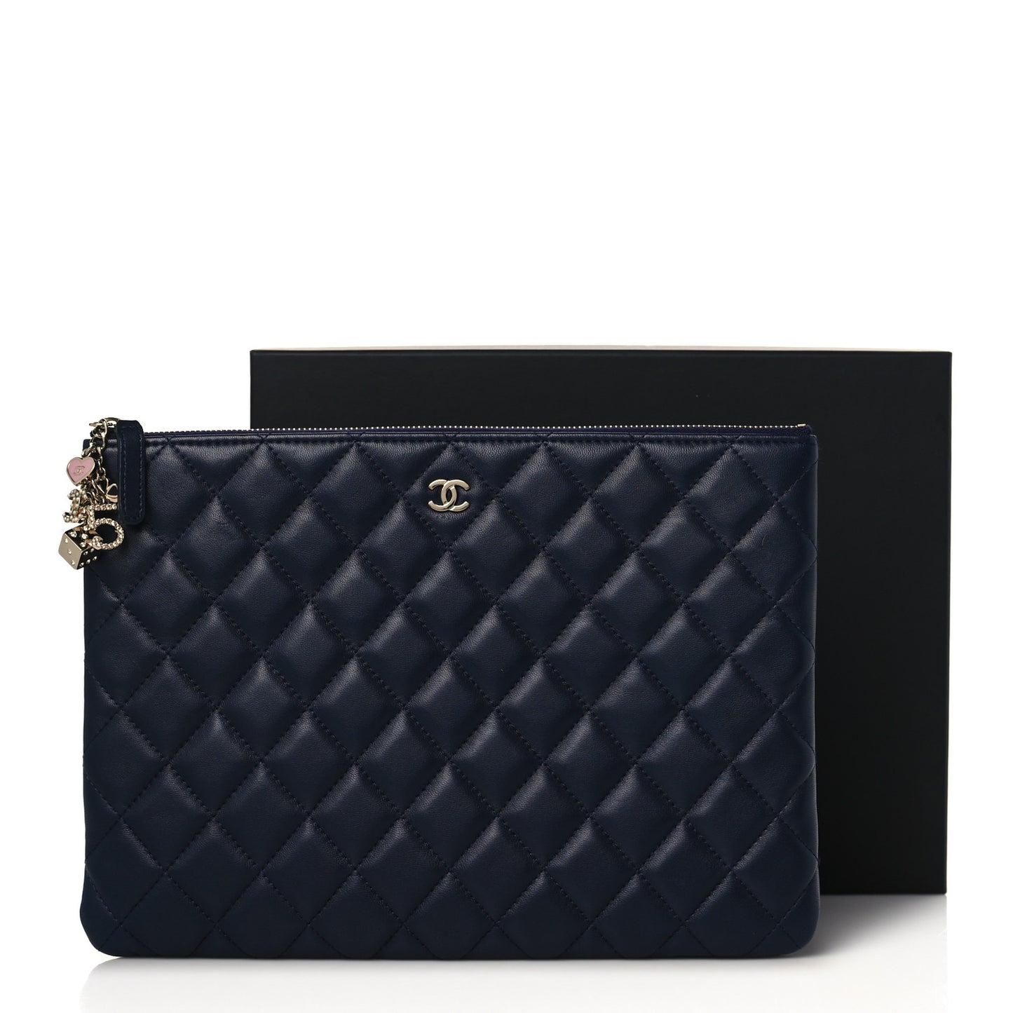 Lambskin Quilted Medium Casino Beauty CC Cosmetic Case Navy