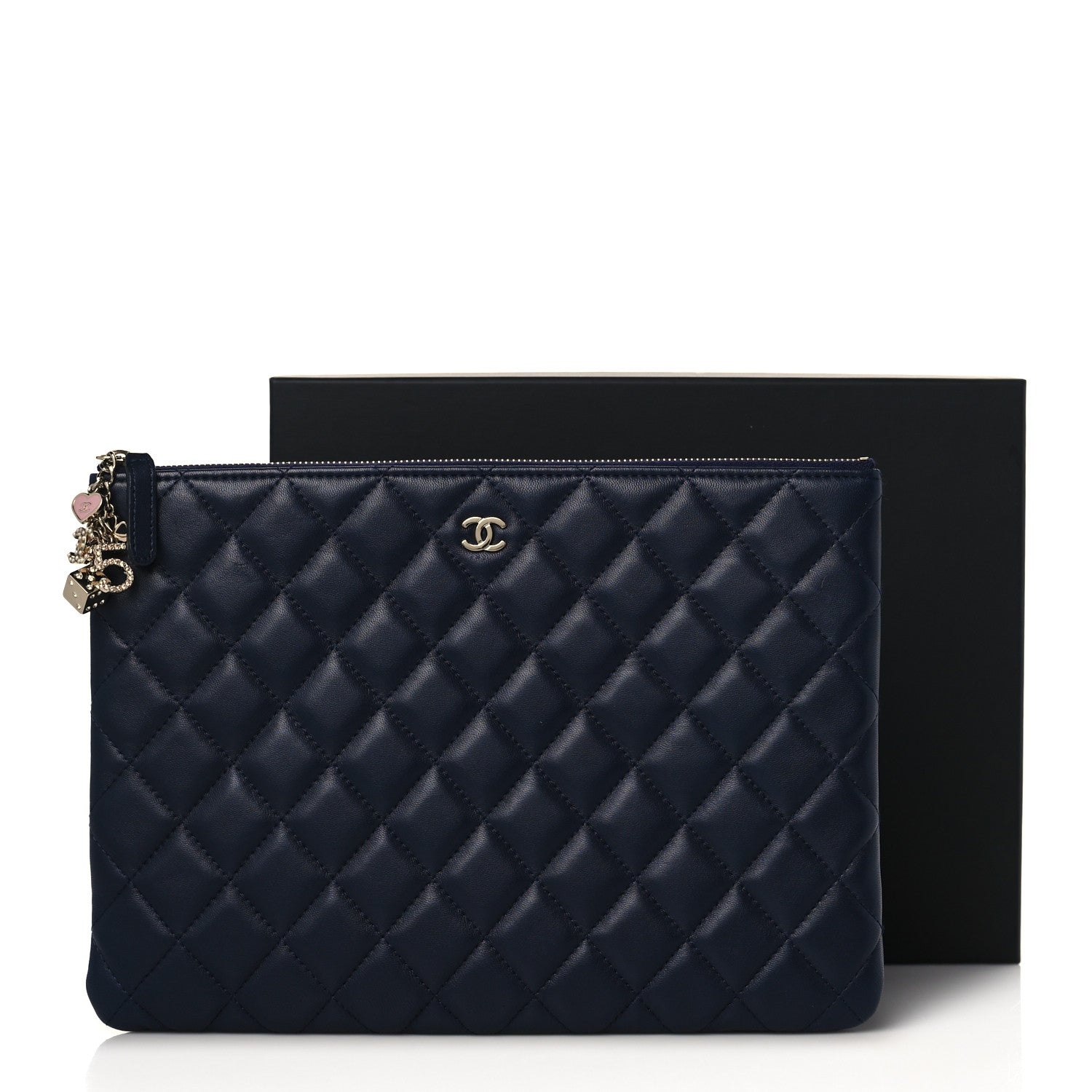 Chanel Lambskin Quilted Medium Casino Beauty CC Cosmetic Case Navy 8 of 8