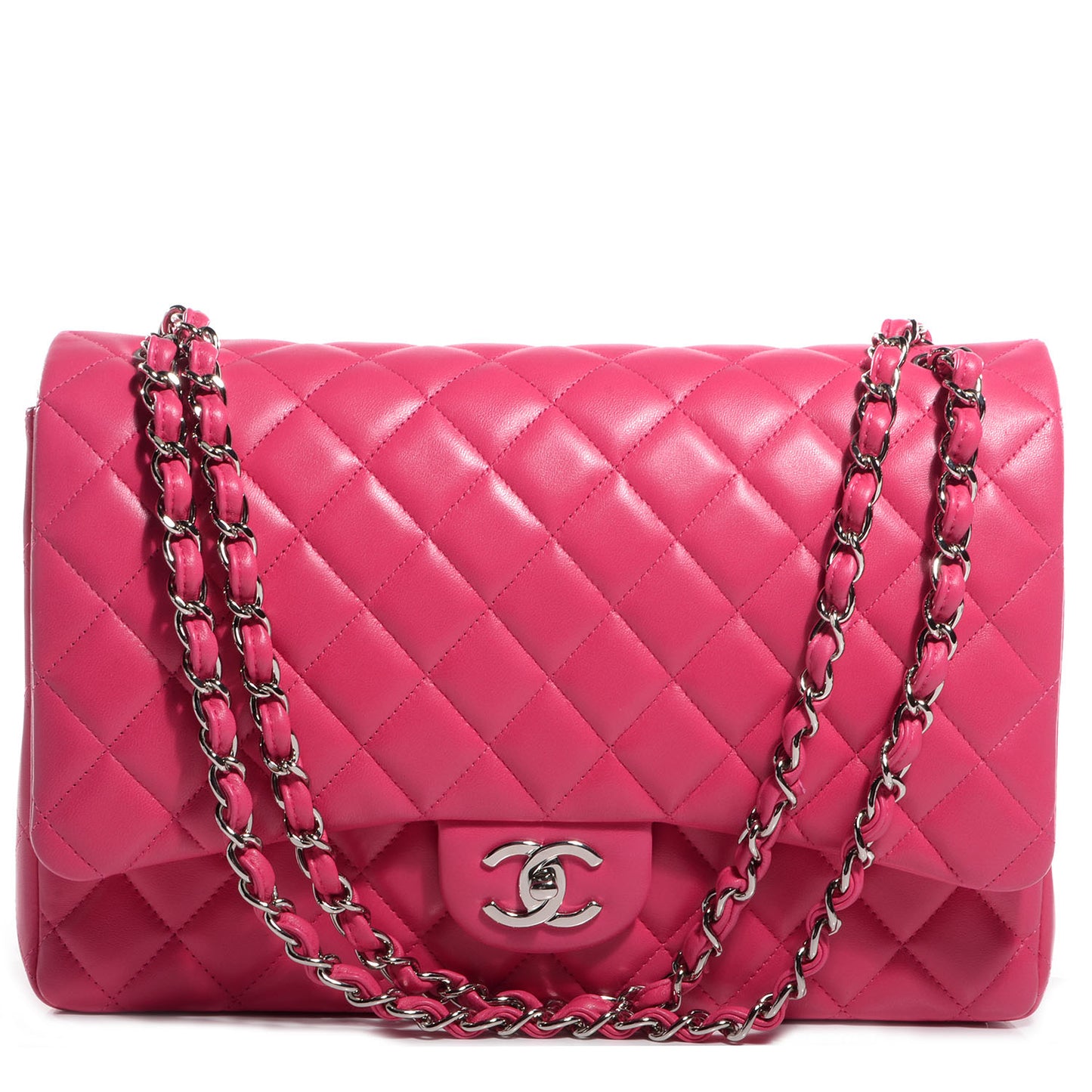 Lambskin Maxi Double Flap Dark Pink