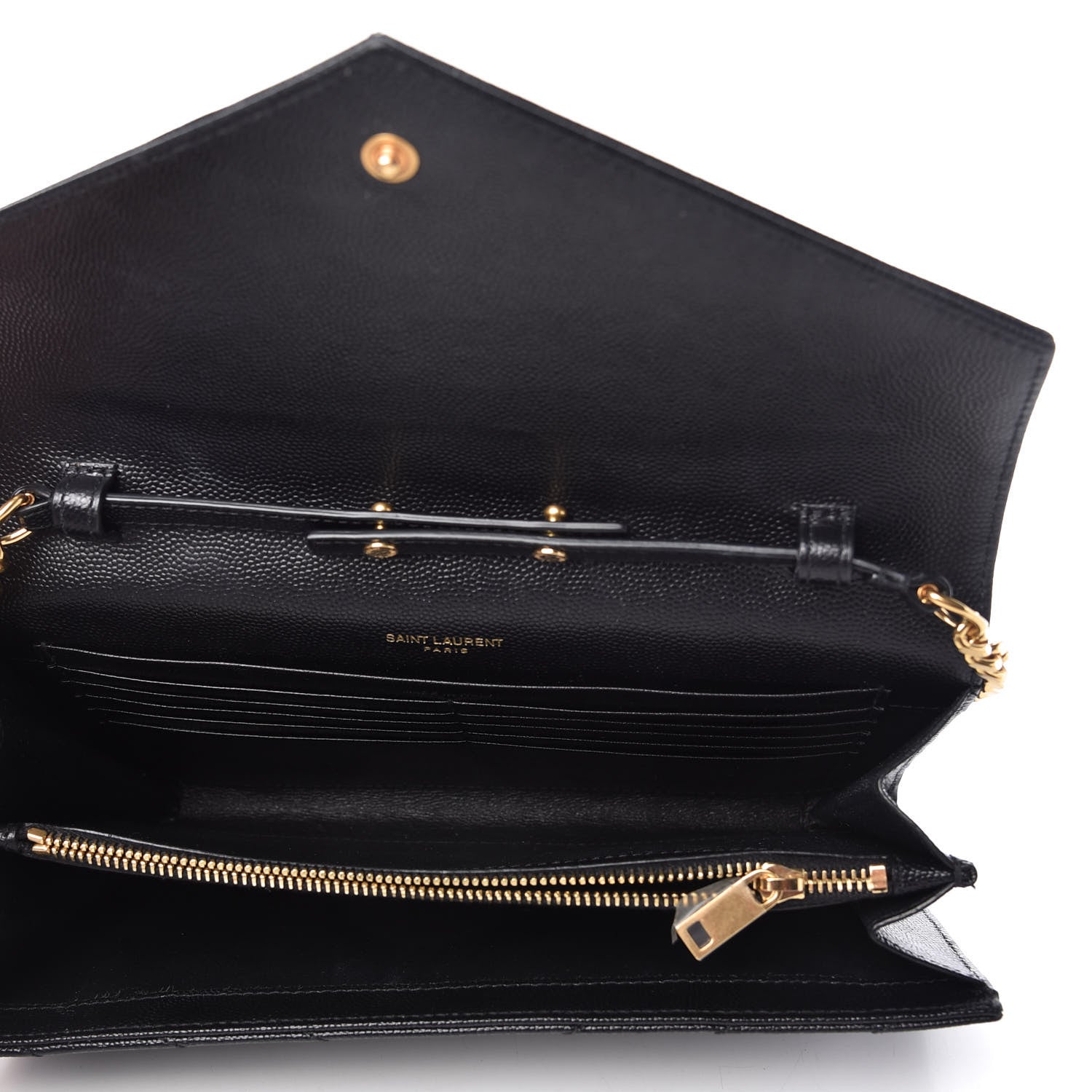 Saint Laurent Grain De Poudre Matelasse Chevron Monogram Chain Wallet Black 5 of 9