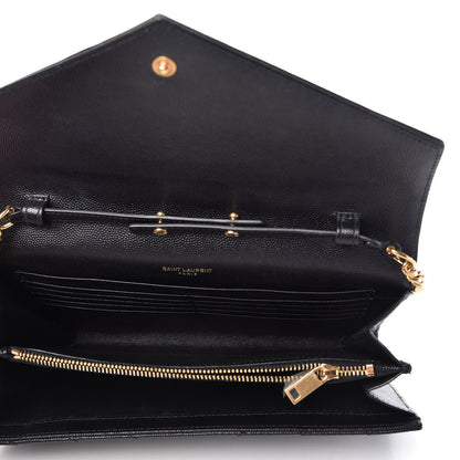 Saint Laurent Grain De Poudre Matelasse Chevron Monogram Chain Wallet Black 5 of 9