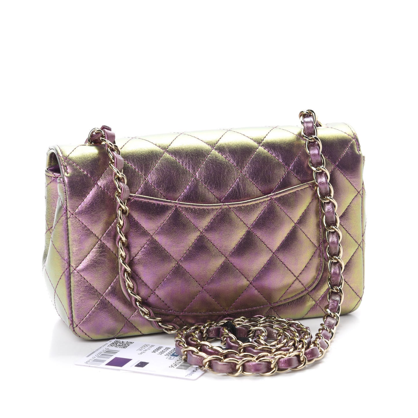 Iridescent Lambskin Quilted Mini Rectangular Flap Purple