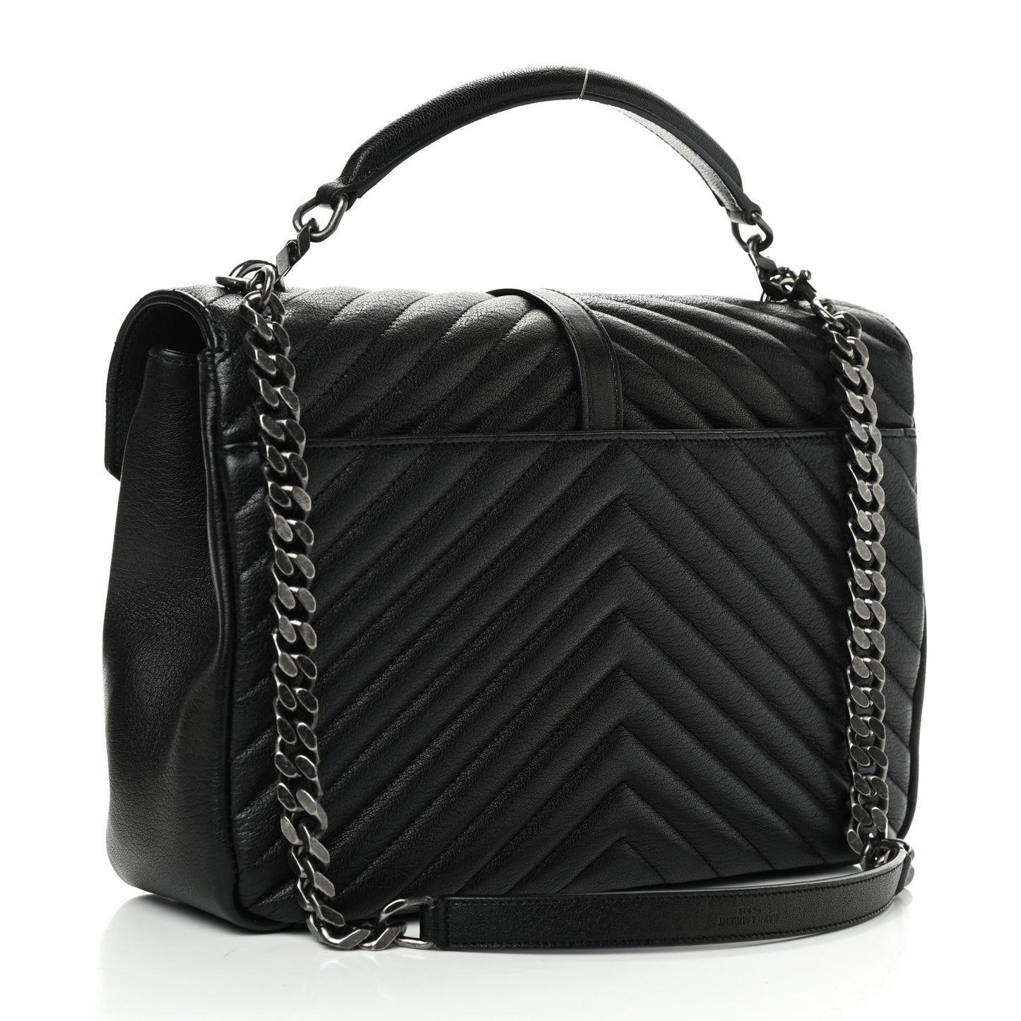 Sheepskin Matelasse Chevron Monogram Large College Satchel Black