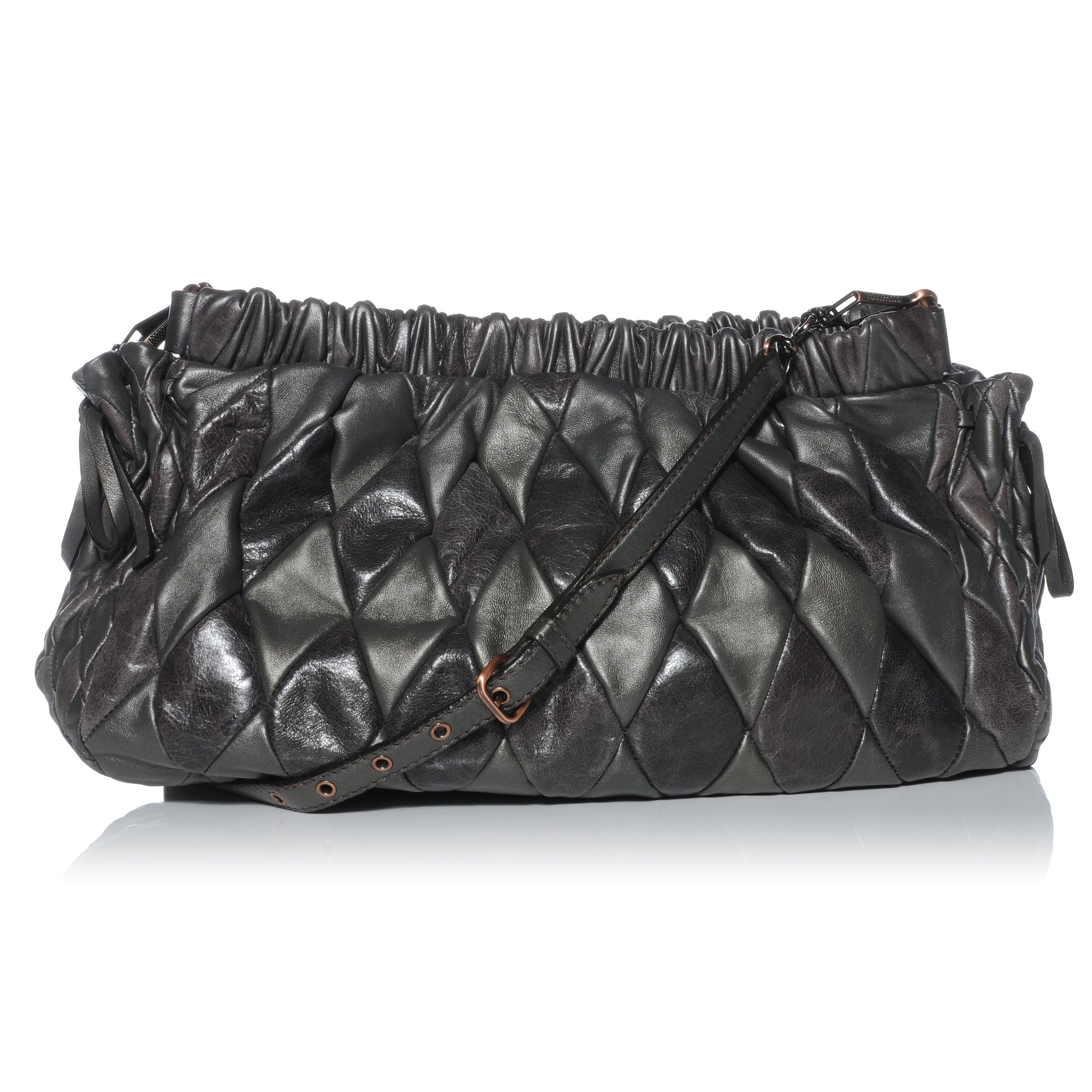 Miu Miu Vitello Patch Harlequin Shoulder Bag Piombo 1 of 9