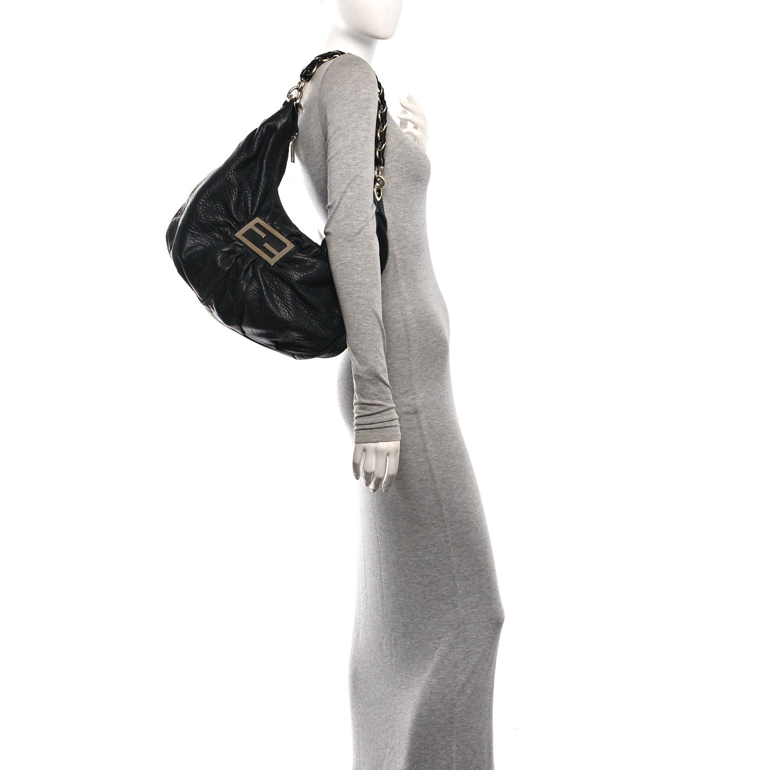 Fendi Crinkled Lambskin Mia Hobo Black 2 of 12