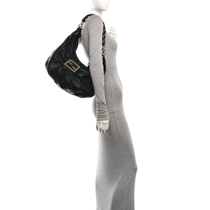 Fendi Crinkled Lambskin Mia Hobo Black 2 of 12