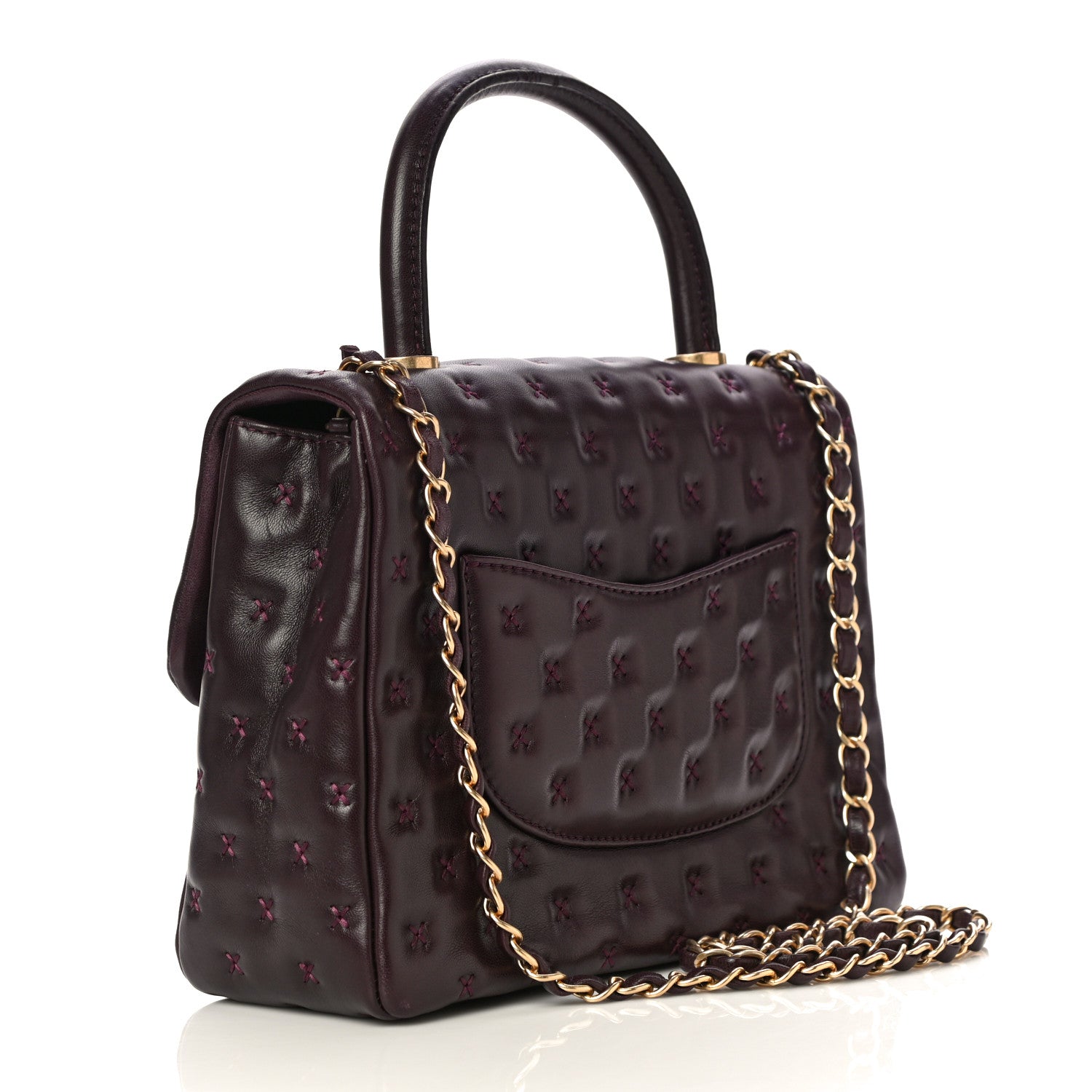 Chanel Lambskin Cross Stitch Small Coco Handle Flap Burgundy 3 of 14