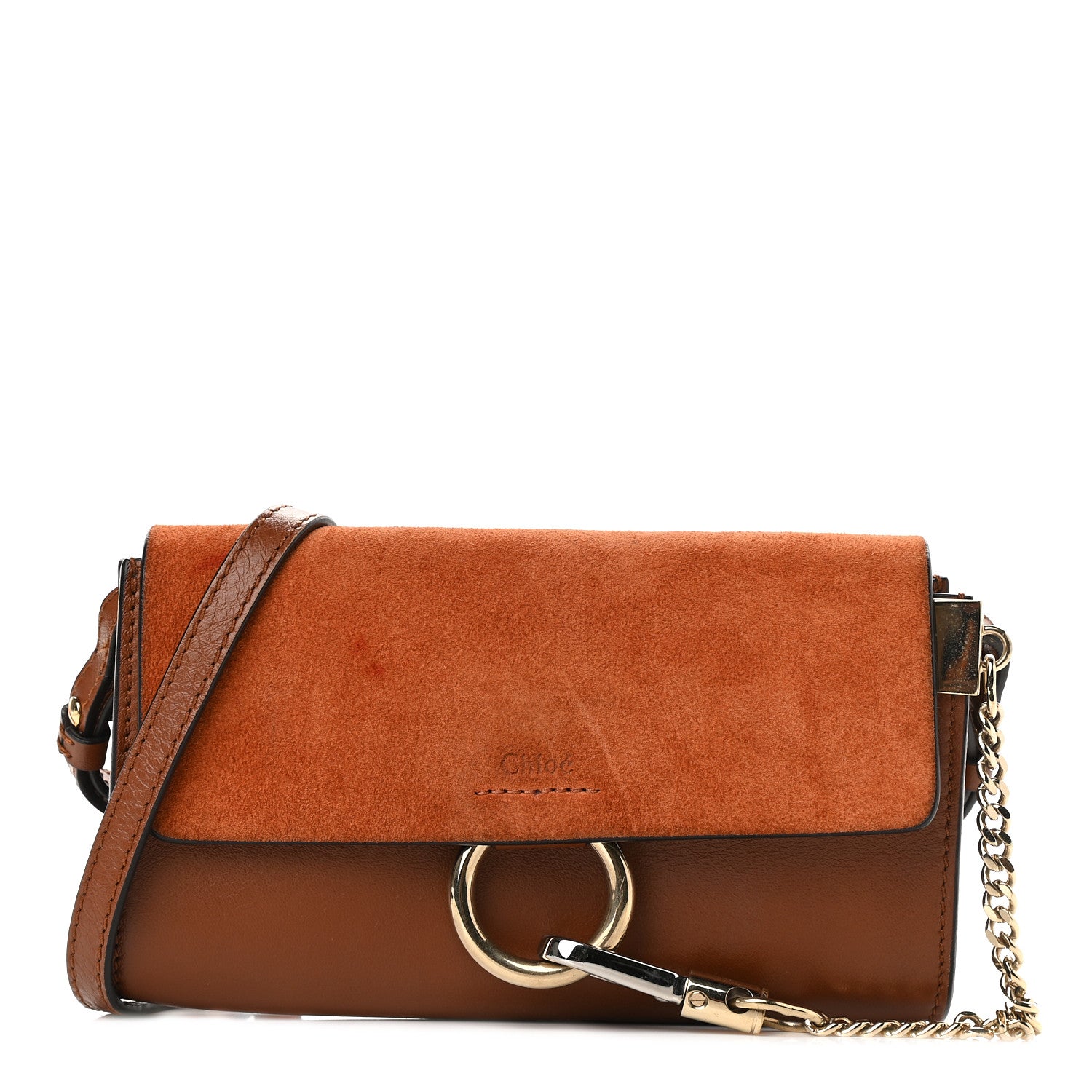 Chloe Suede Calfskin Mini Faye Shoulder Bag Tobacco 1 of 10