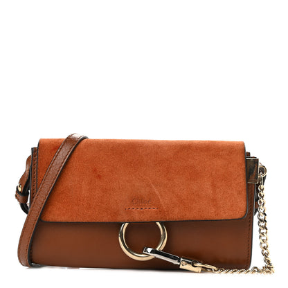 Chloe Suede Calfskin Mini Faye Shoulder Bag Tobacco 1 of 10
