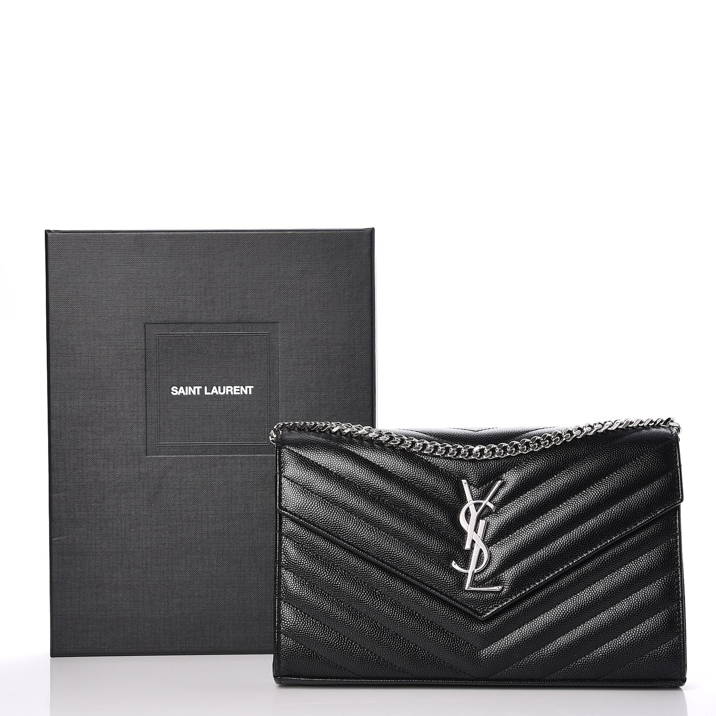 Grain De Poudre Matelasse Chevron Monogram Chain Wallet Black