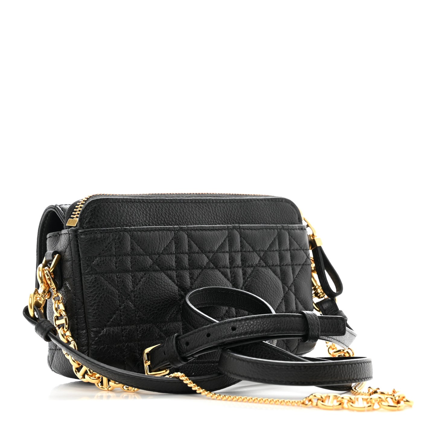 Supple Calfskin Cannage Caro Pouch with Chain Black