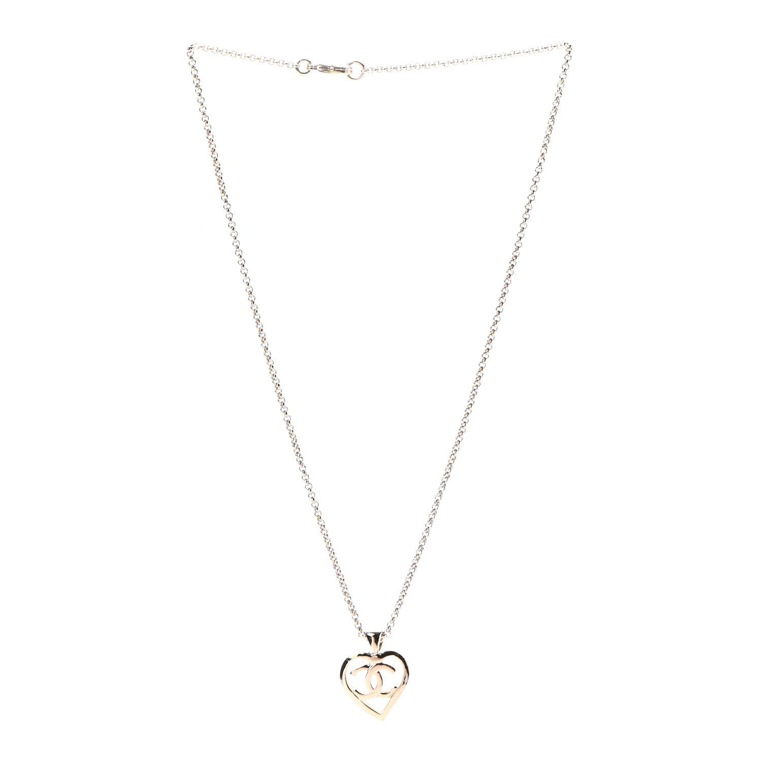 Chanel CC Heart Chain Pendant Necklace Gold 3 of 5