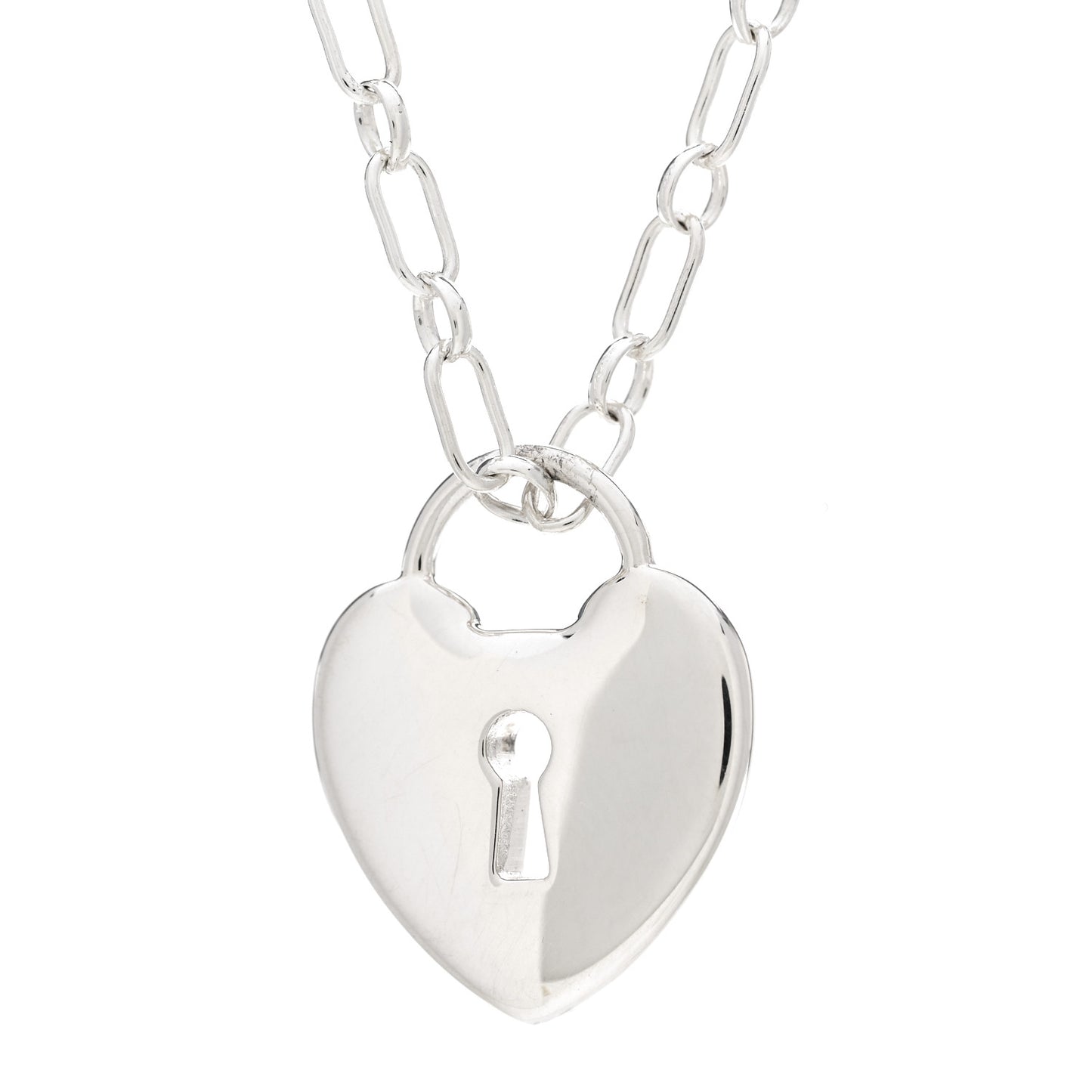 Sterling Silver Heart Lock Pendant Link Necklace