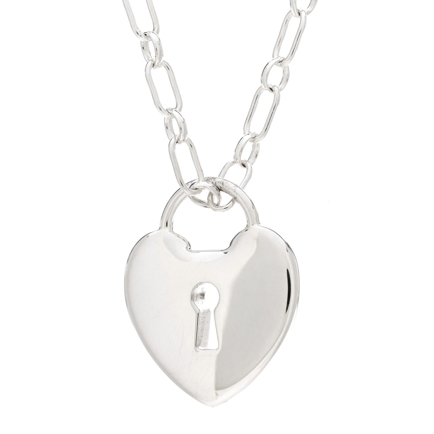 Tiffany Sterling Silver Heart Lock Pendant Link Necklace 7 of 7