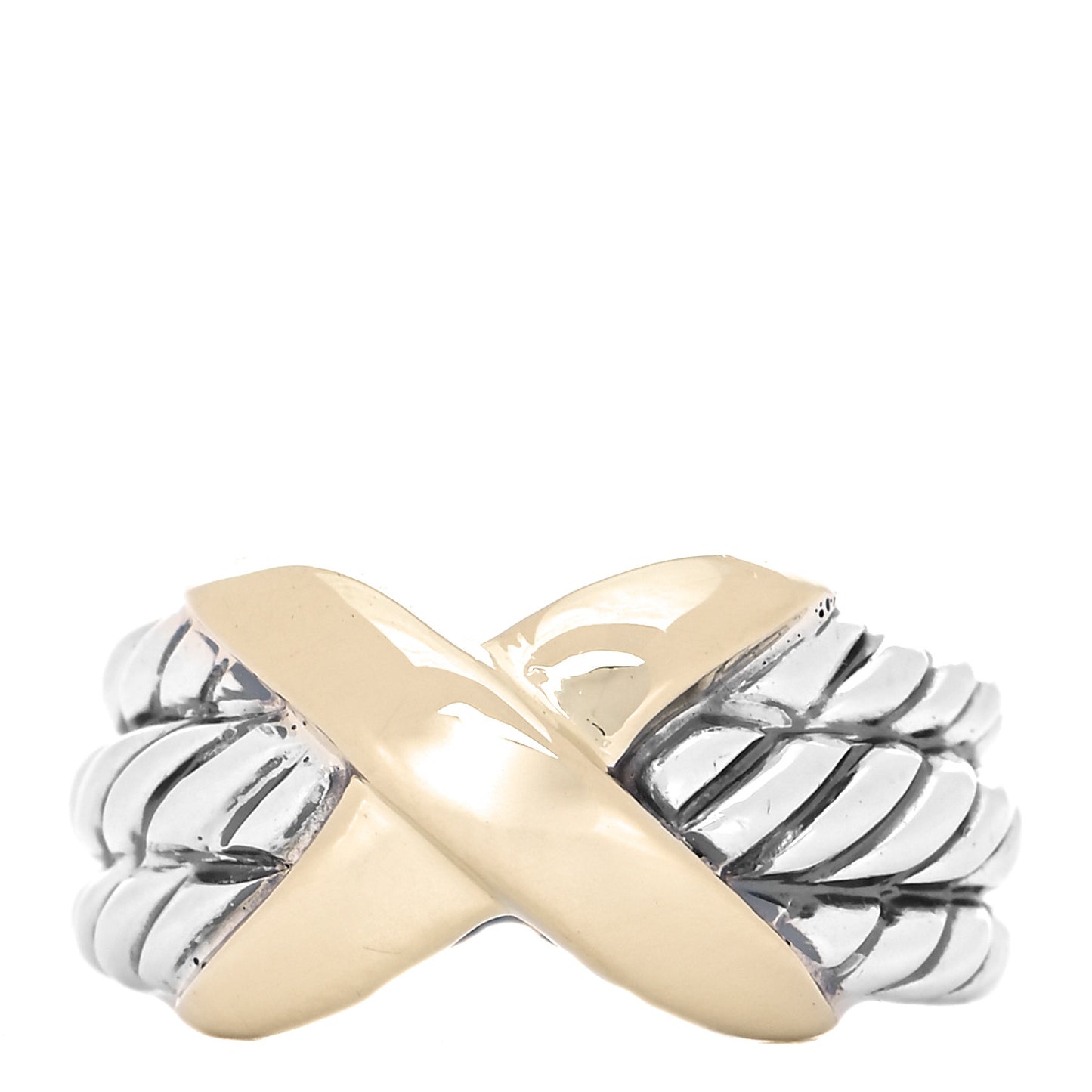 Sterling Silver 14K Yellow Gold X Triple Row Ring 51 5.75