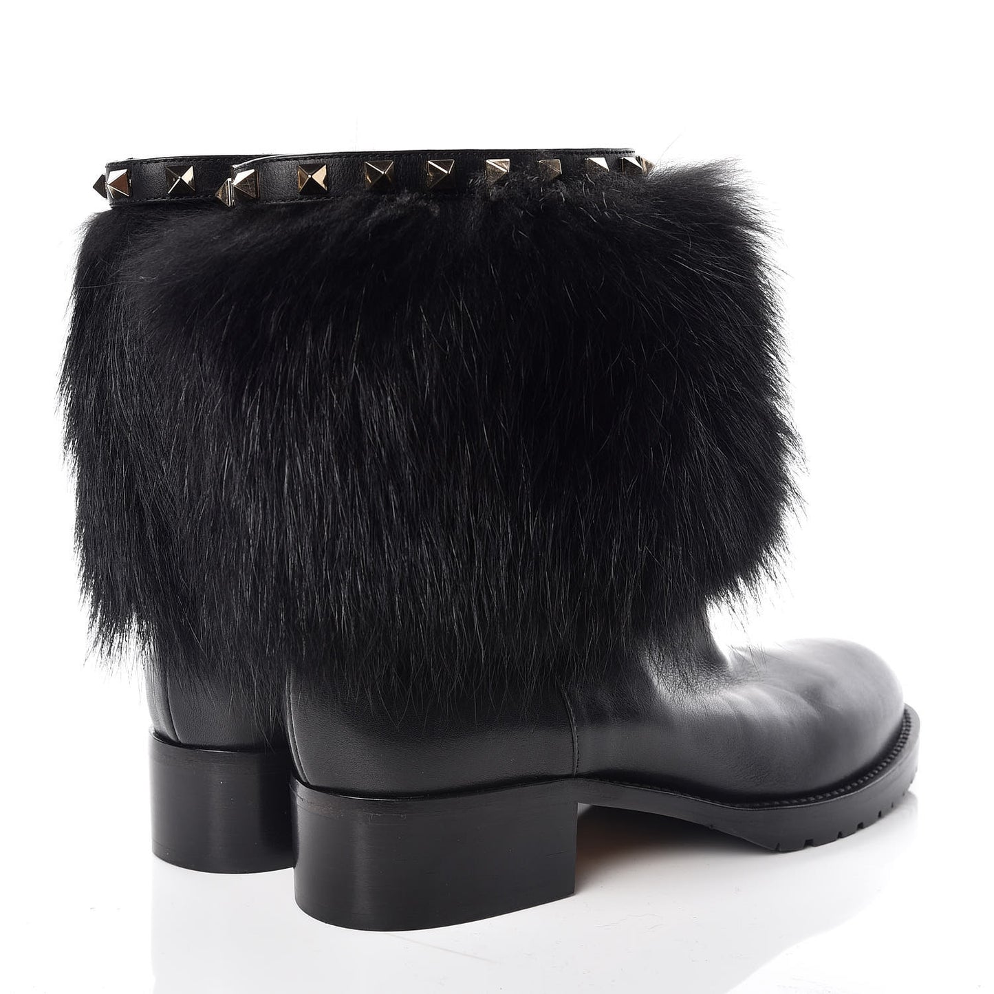 Calfskin Fox Fur Rockstud Winter Boots 38 Black