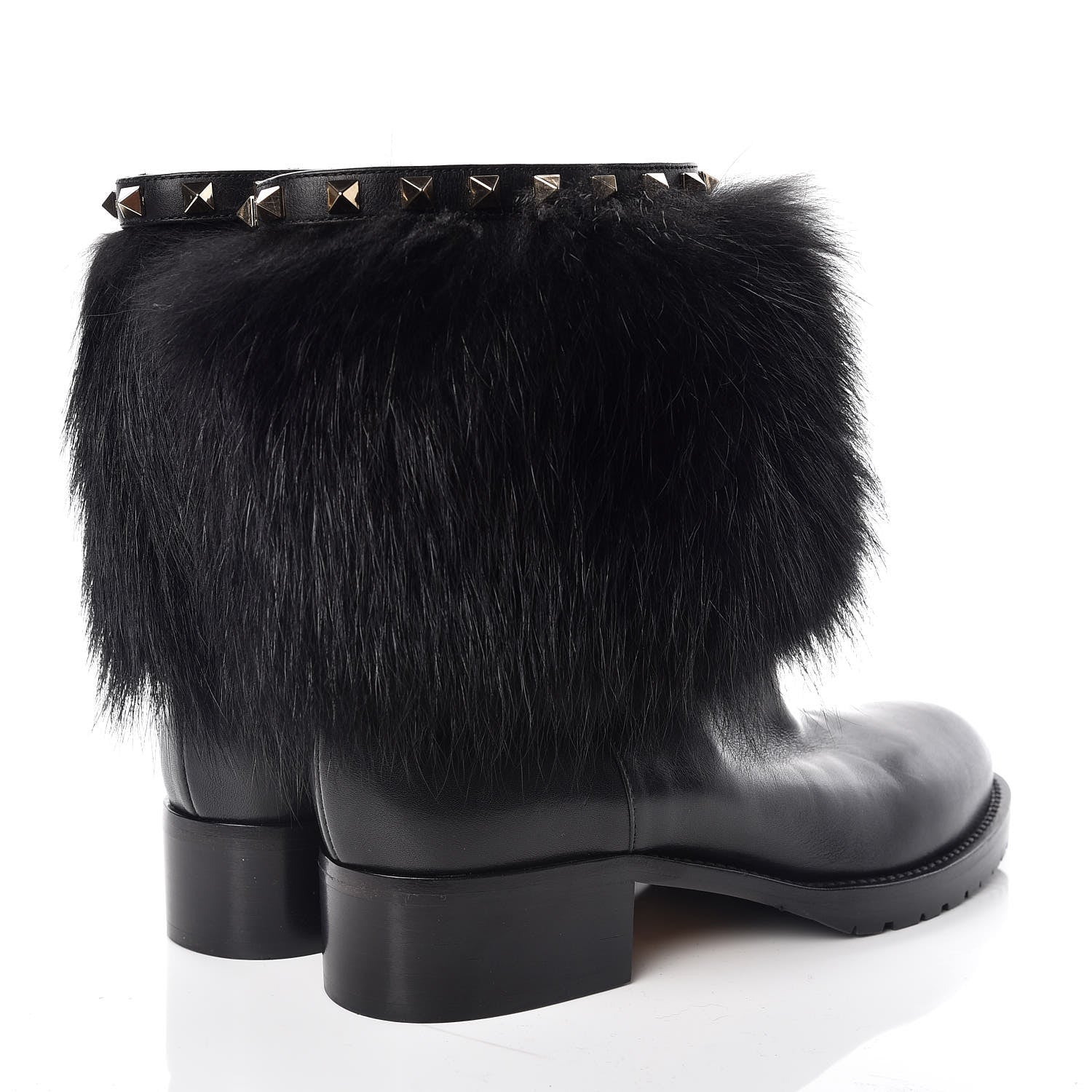 Valentino Garavani Calfskin Fox Fur Rockstud Winter Boots 38 Black 4 of 7