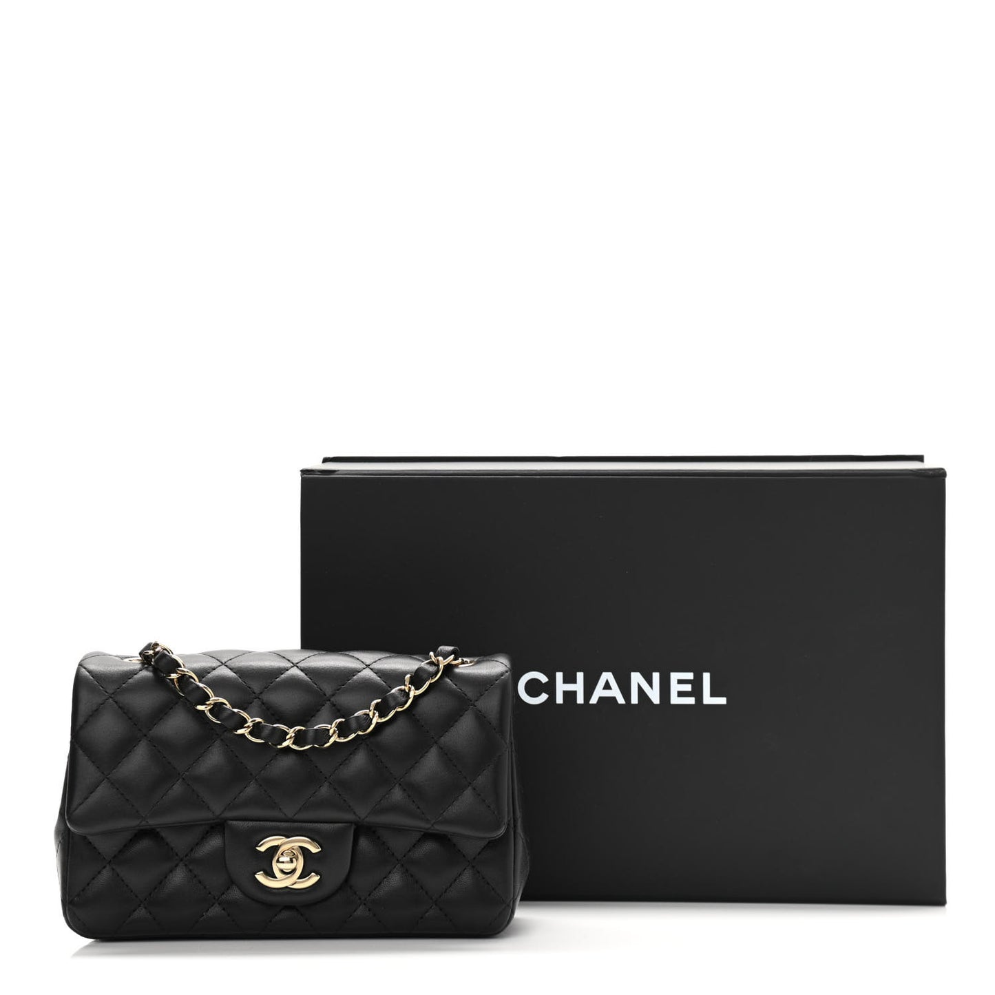 Lambskin Quilted Mini Rectangular Flap Black
