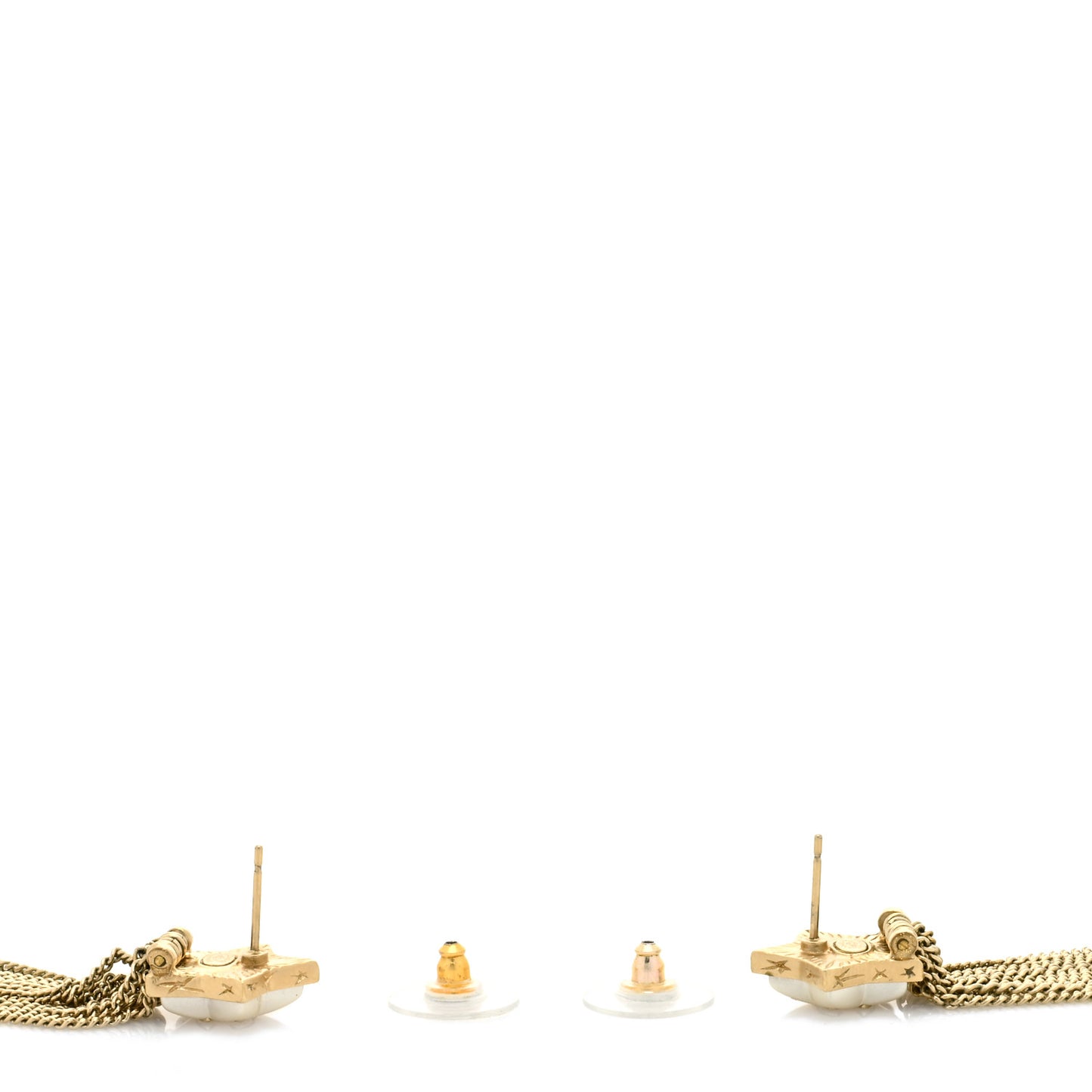 Metal Resin Pearl Star CC Drop Earrings Gold Pearly White