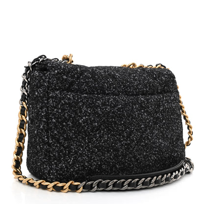 Chanel Tweed Quilted Large Chanel 19 Flap Black Grey 3 of 11