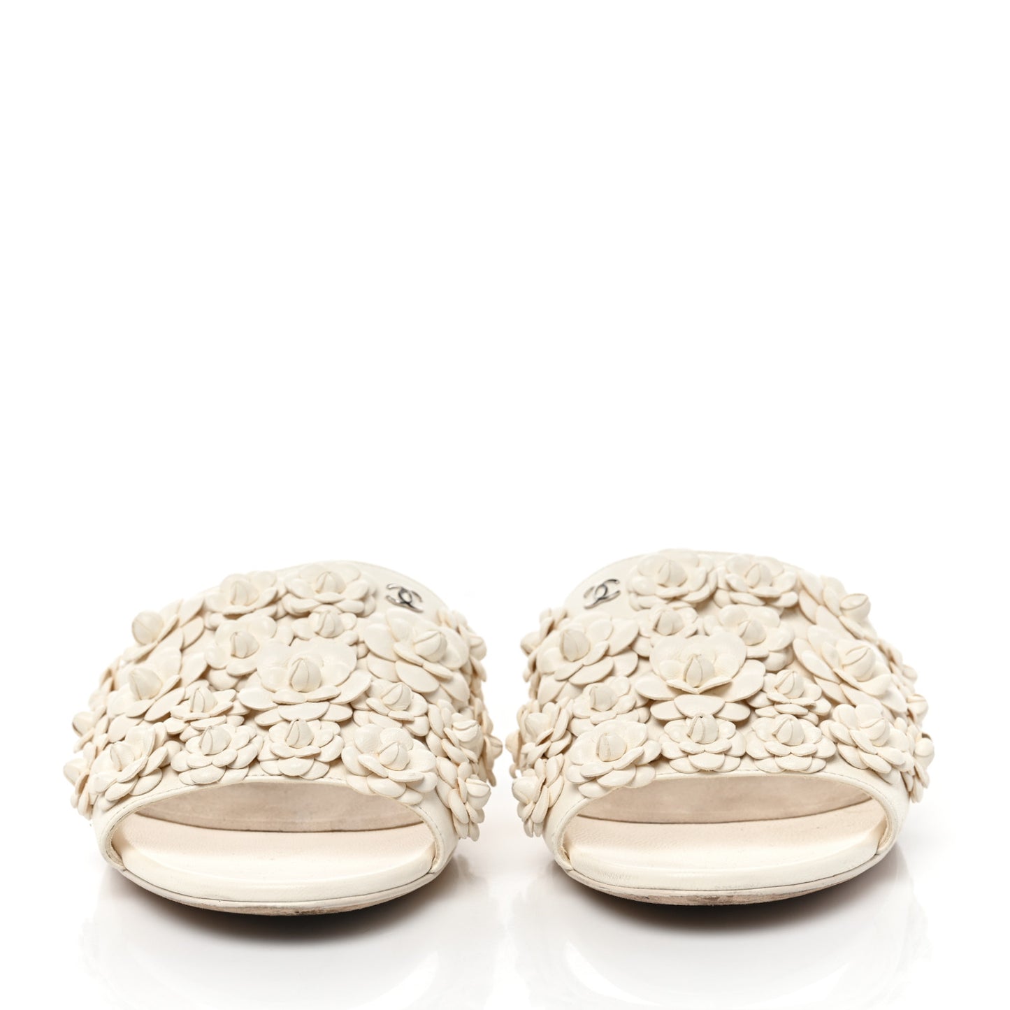 Lambskin Camellia Slide Sandals 38 White