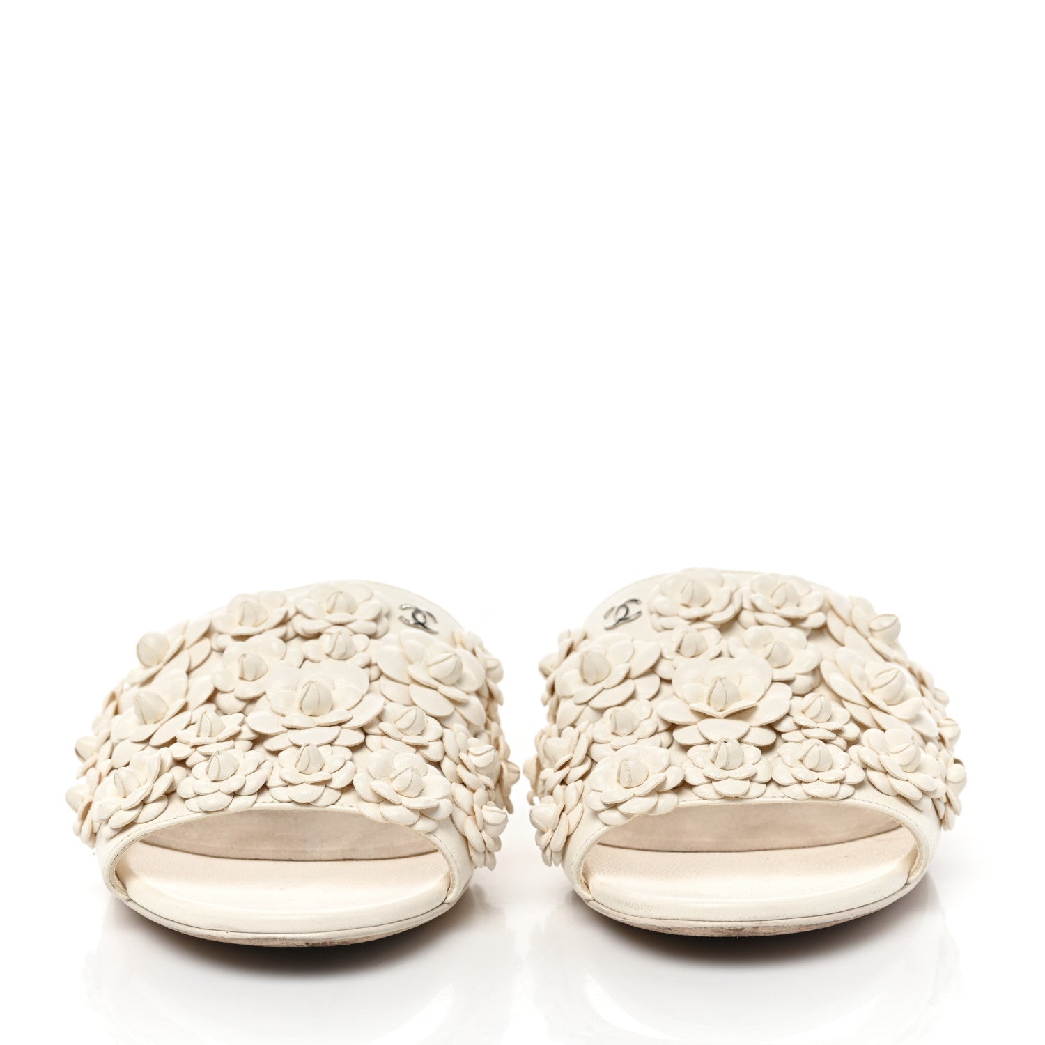 Chanel Lambskin Camellia Slide Sandals 38 White 2 of 9