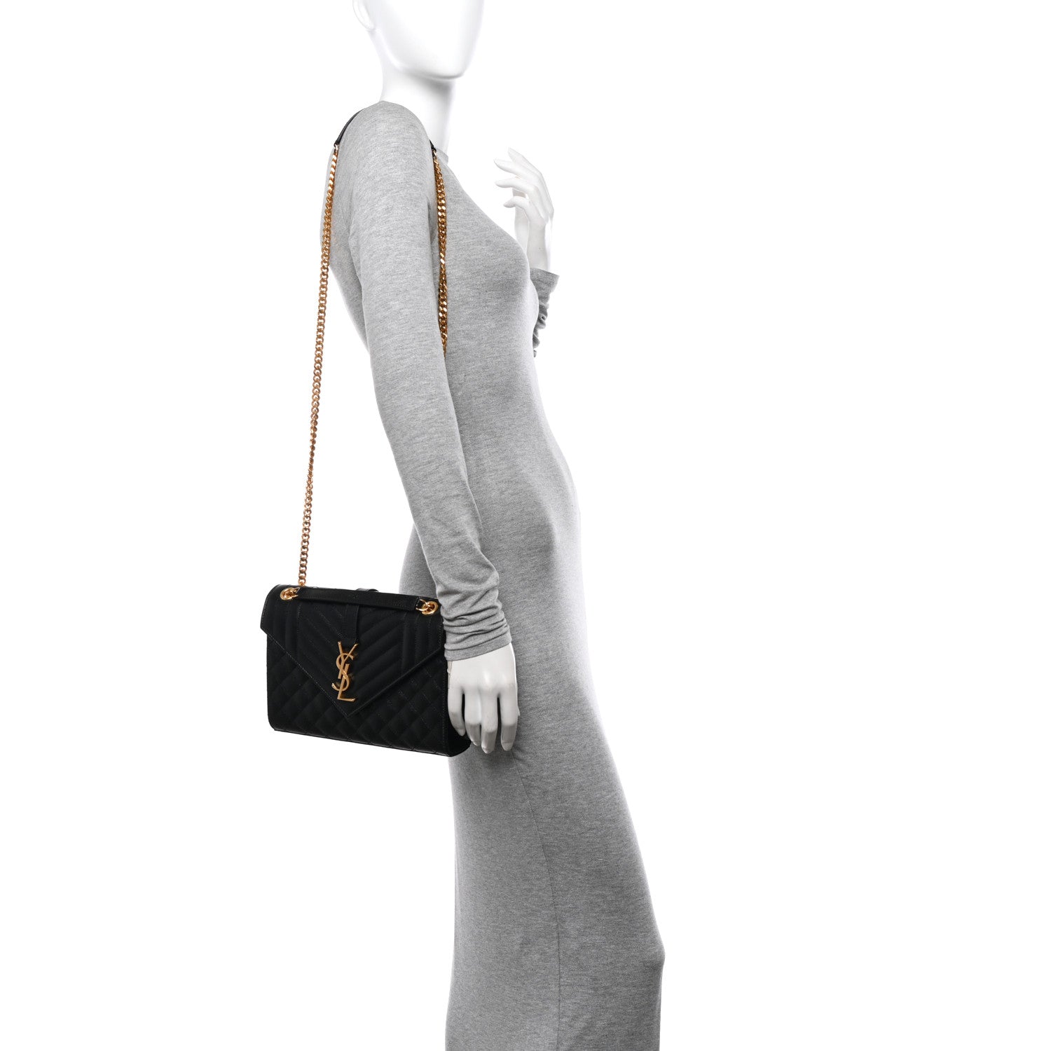 Saint Laurent Grain De Poudre Textured Mixed Matelasse Triquilt Medium Monogram Satchel Black 2 of 12