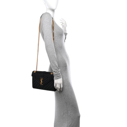 Saint Laurent Grain De Poudre Textured Mixed Matelasse Triquilt Medium Monogram Satchel Black 2 of 12
