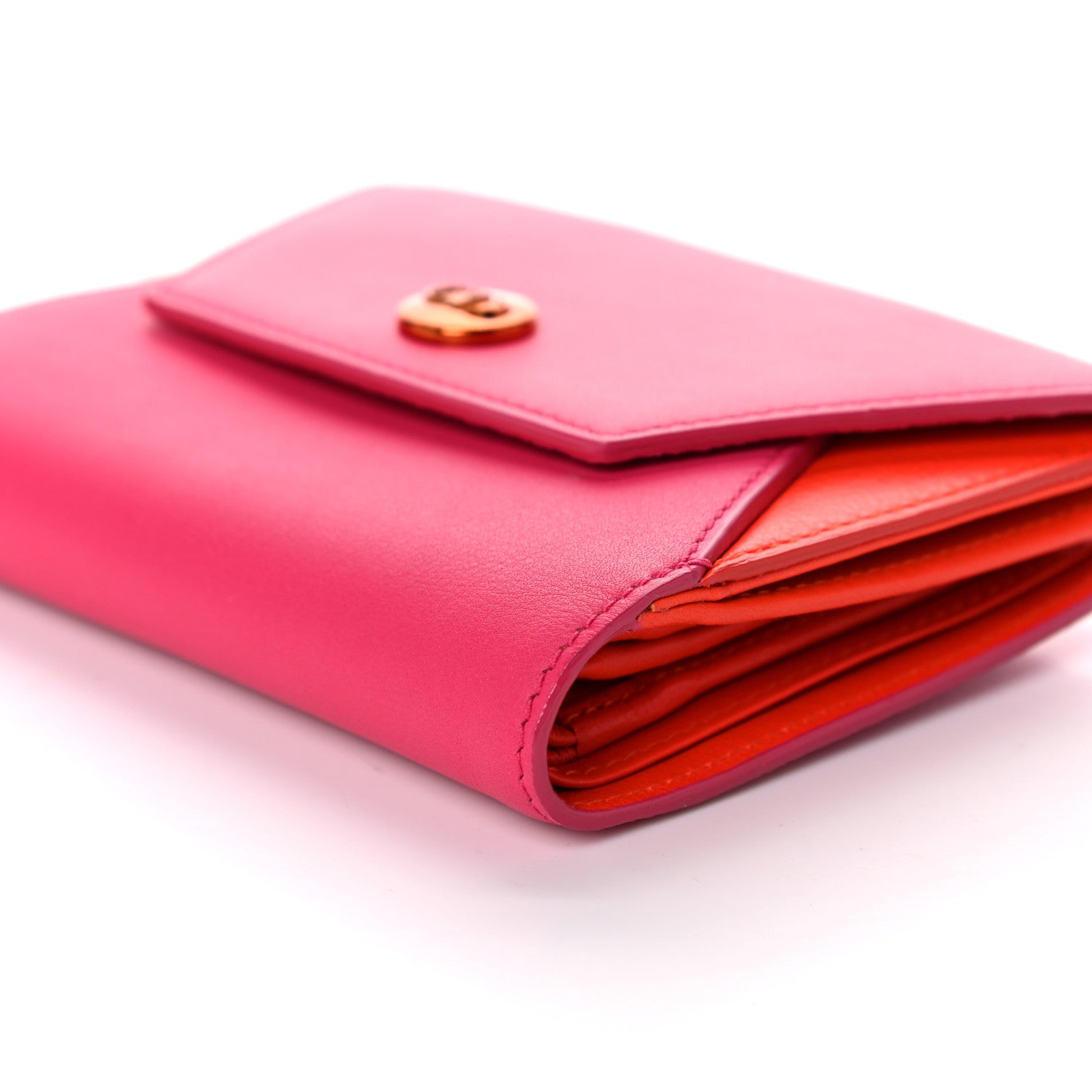 Christian Dior Calfskin Bi-Color Envelope Wallet Pink Orange 11 of 13