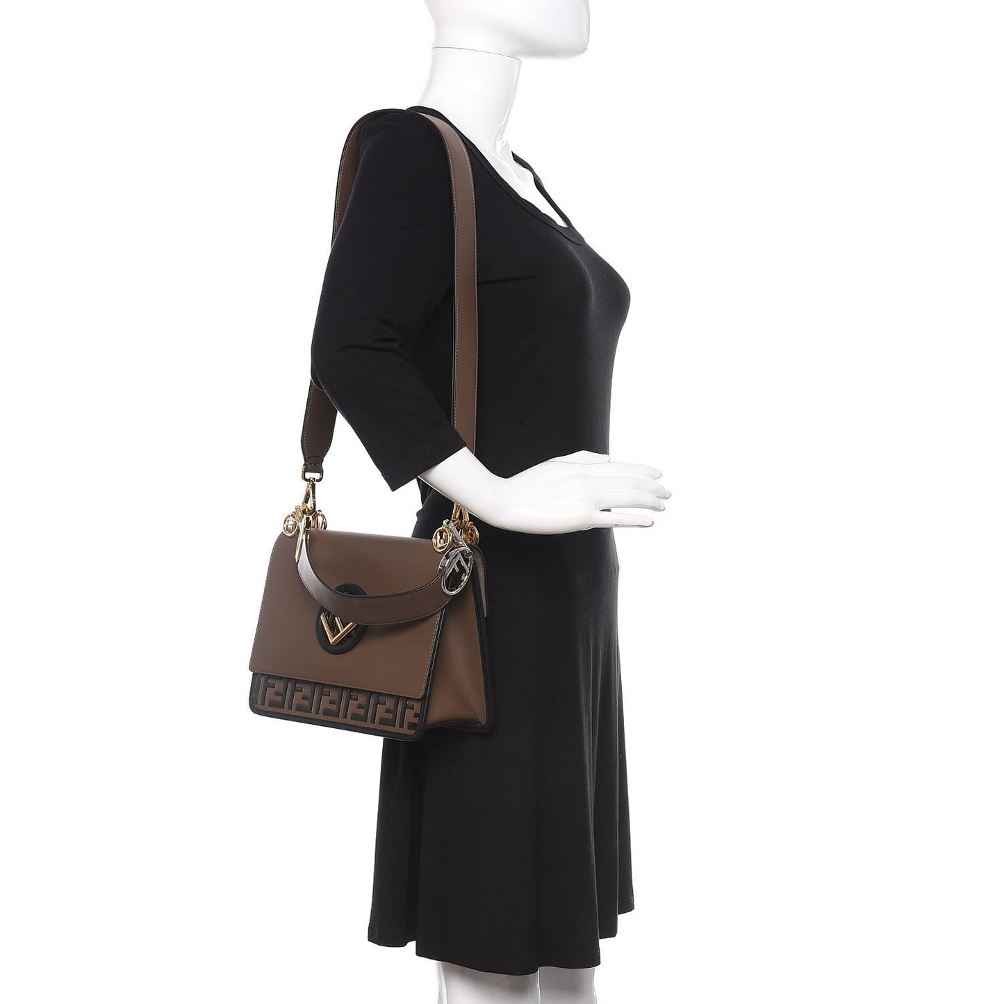 Vitello Century F is Fendi Bi-Color FF 1974 Embossed Kan I Shoulder Bag Maya Black