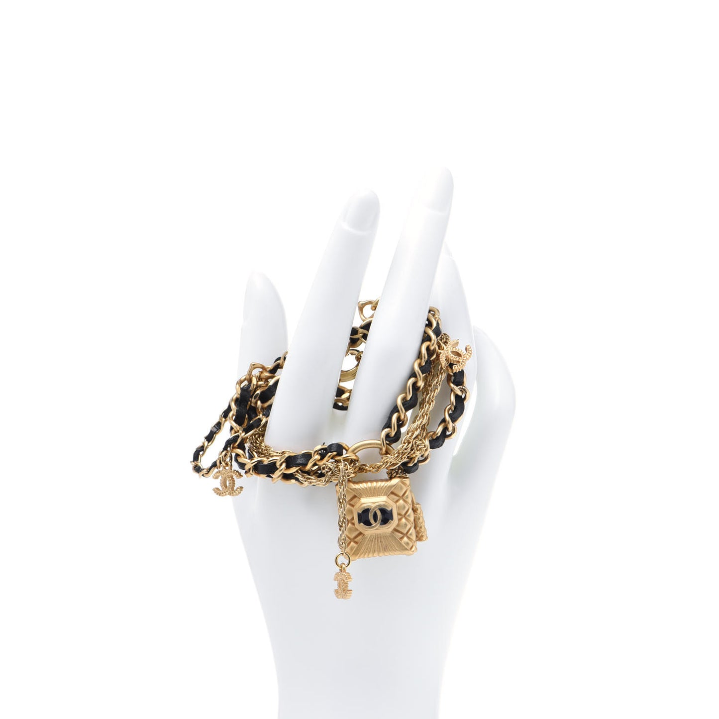 Metal Lambskin Resin Multi Strand Chain Link Bracelet Black Gold