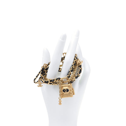 Chanel Metal Lambskin Resin Multi Strand Chain Link Bracelet Black Gold 2 of 6