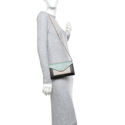 Celine Smooth Calfskin Tri-Color Clutch on a Chain Jade 2 of 10