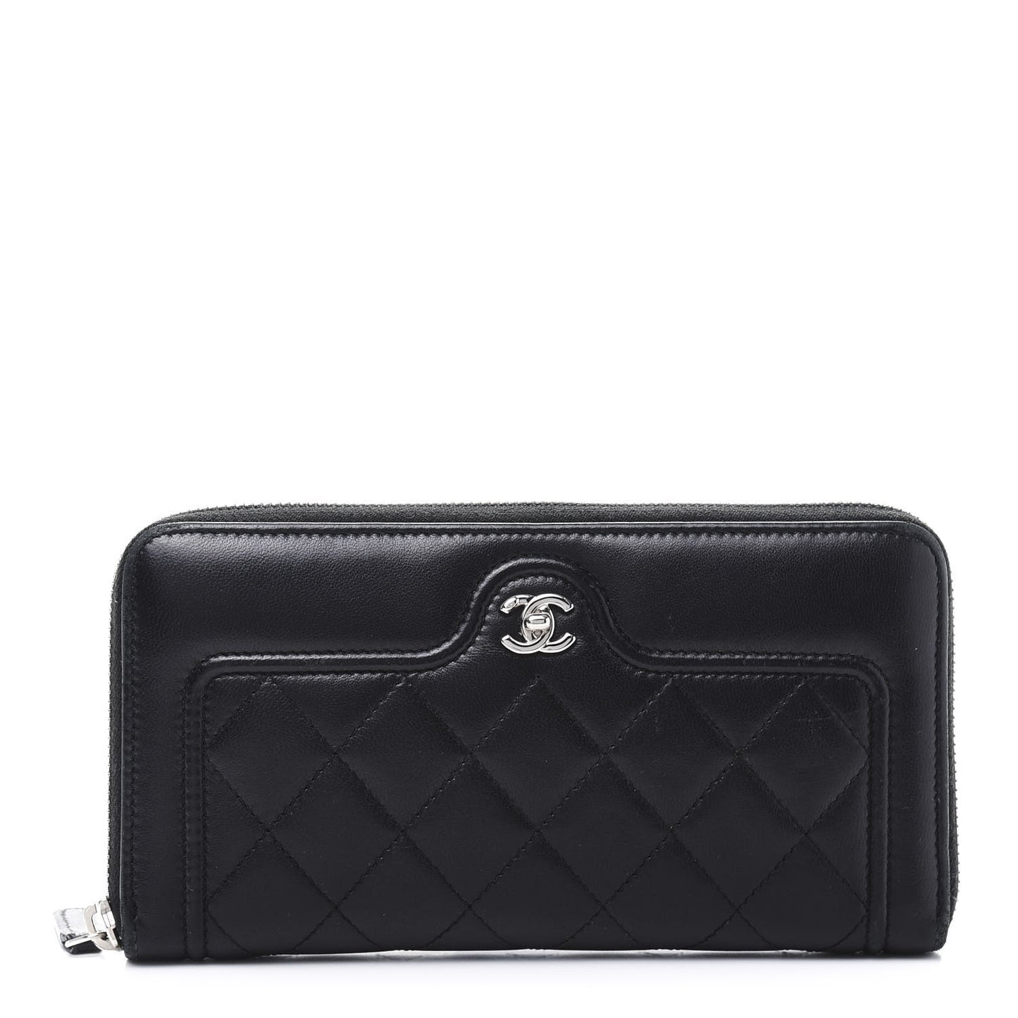 Lambskin Quilted Zip Around Wallet Black