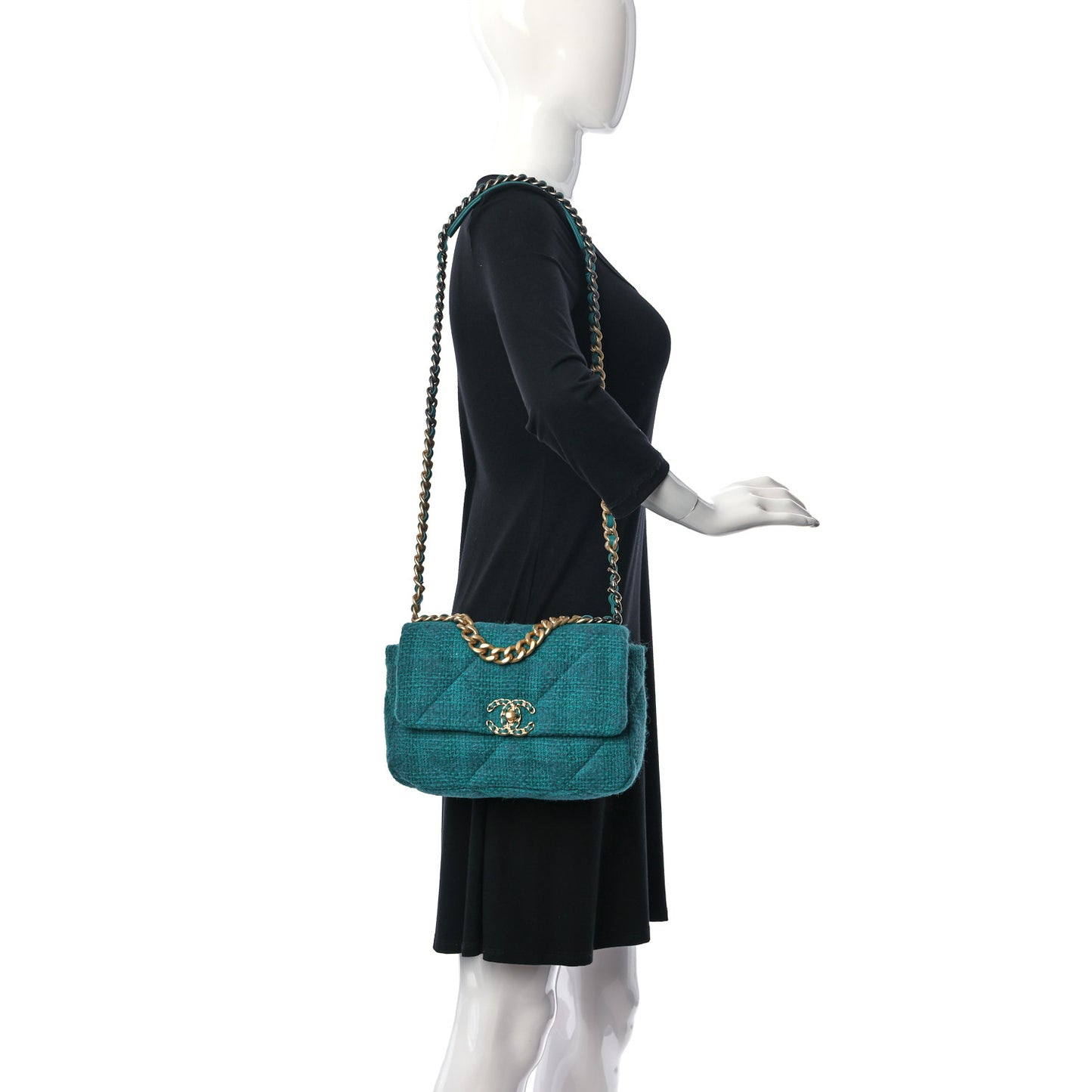 Tweed Quilted Medium Chanel 19 Flap Green