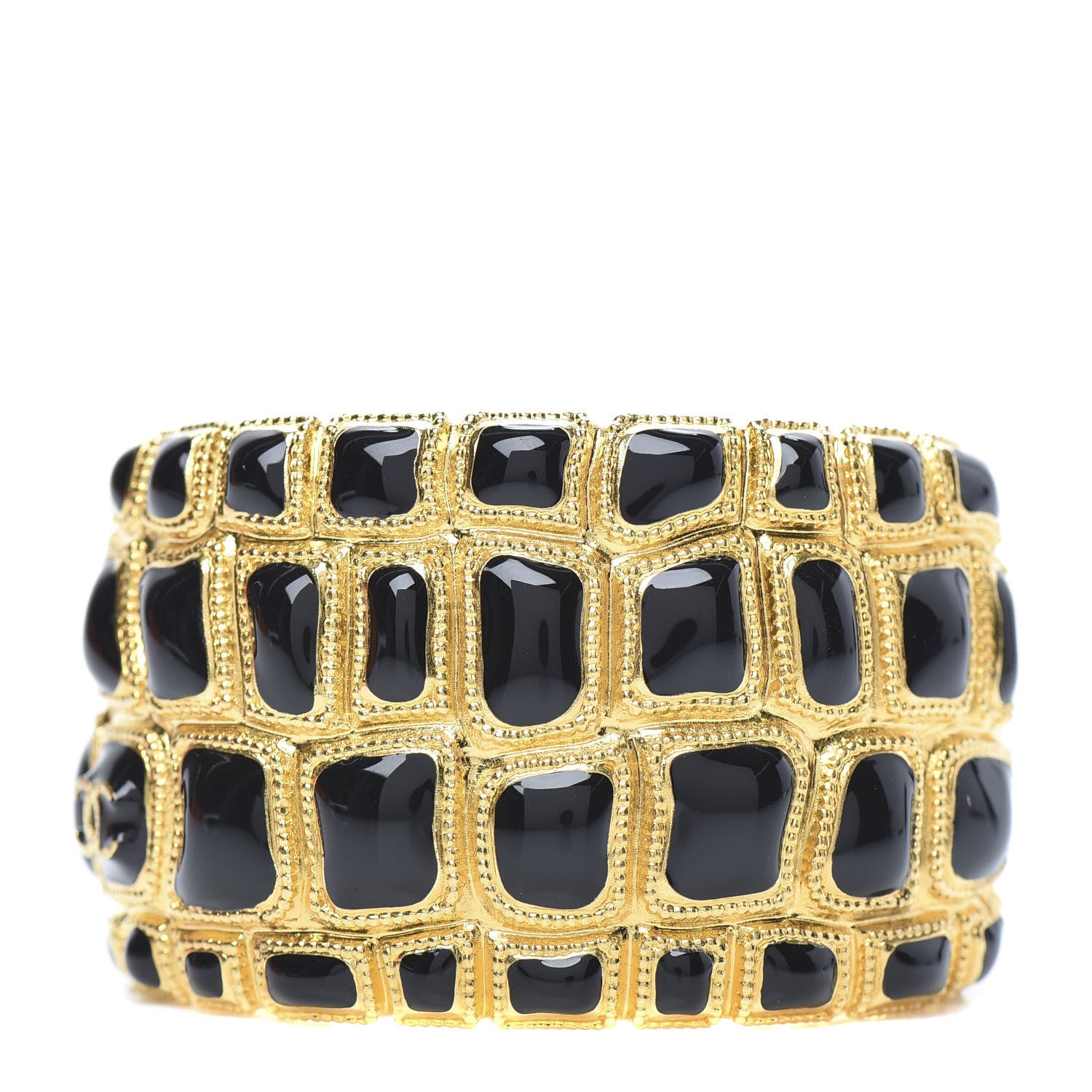 Chanel Resin Metal Along The Nile CC Cuff Black Gold 1 of 6