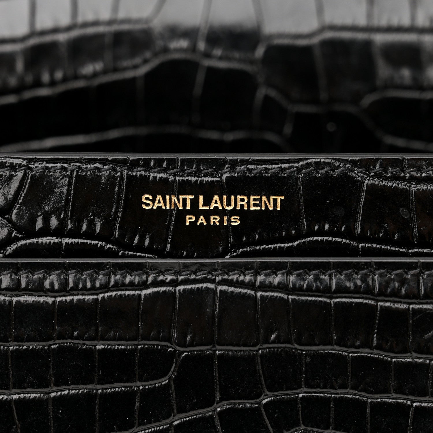 Saint Laurent Calfskin Crocodile Embossed Medium Monogram Sunset Black 7 of 12
