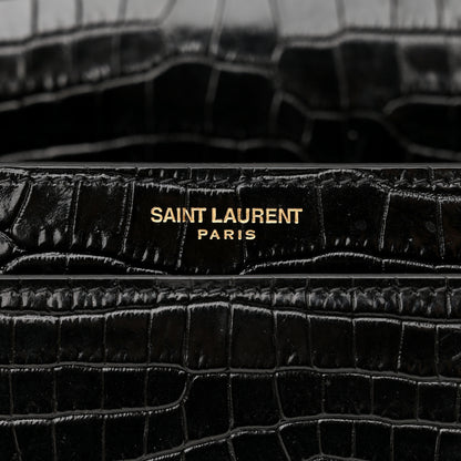Saint Laurent Calfskin Crocodile Embossed Medium Monogram Sunset Black 7 of 12