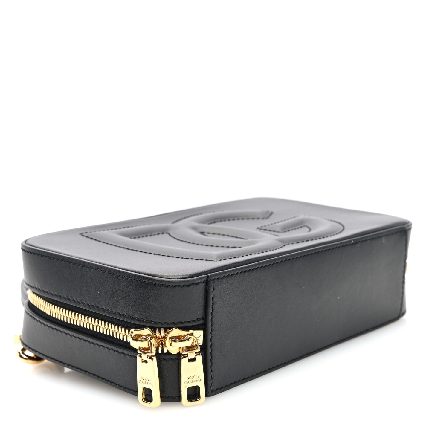 DOLCE GABBANA Calfskin Small DG Logo Camera Crossbody Bag Black