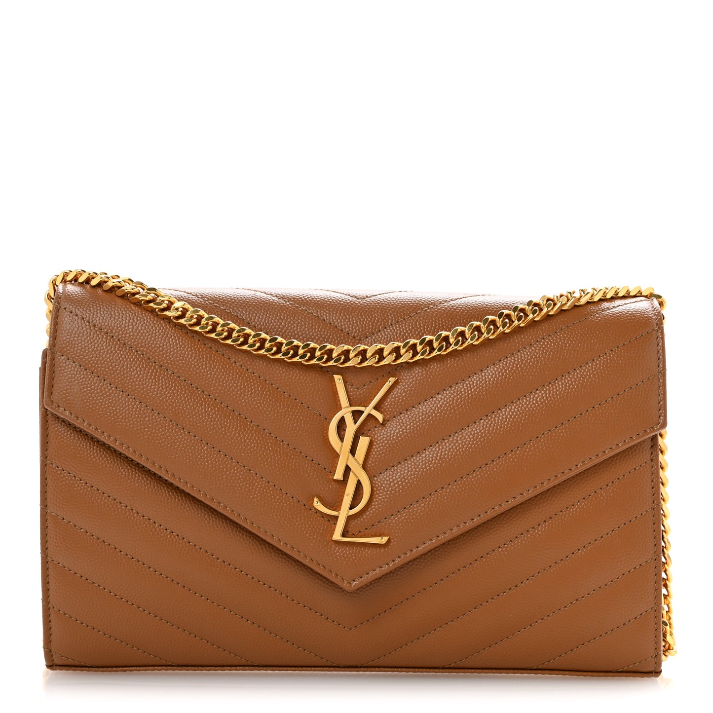 Grain De Poudre Matelasse Chevron Monogram Chain Wallet Natural Dark