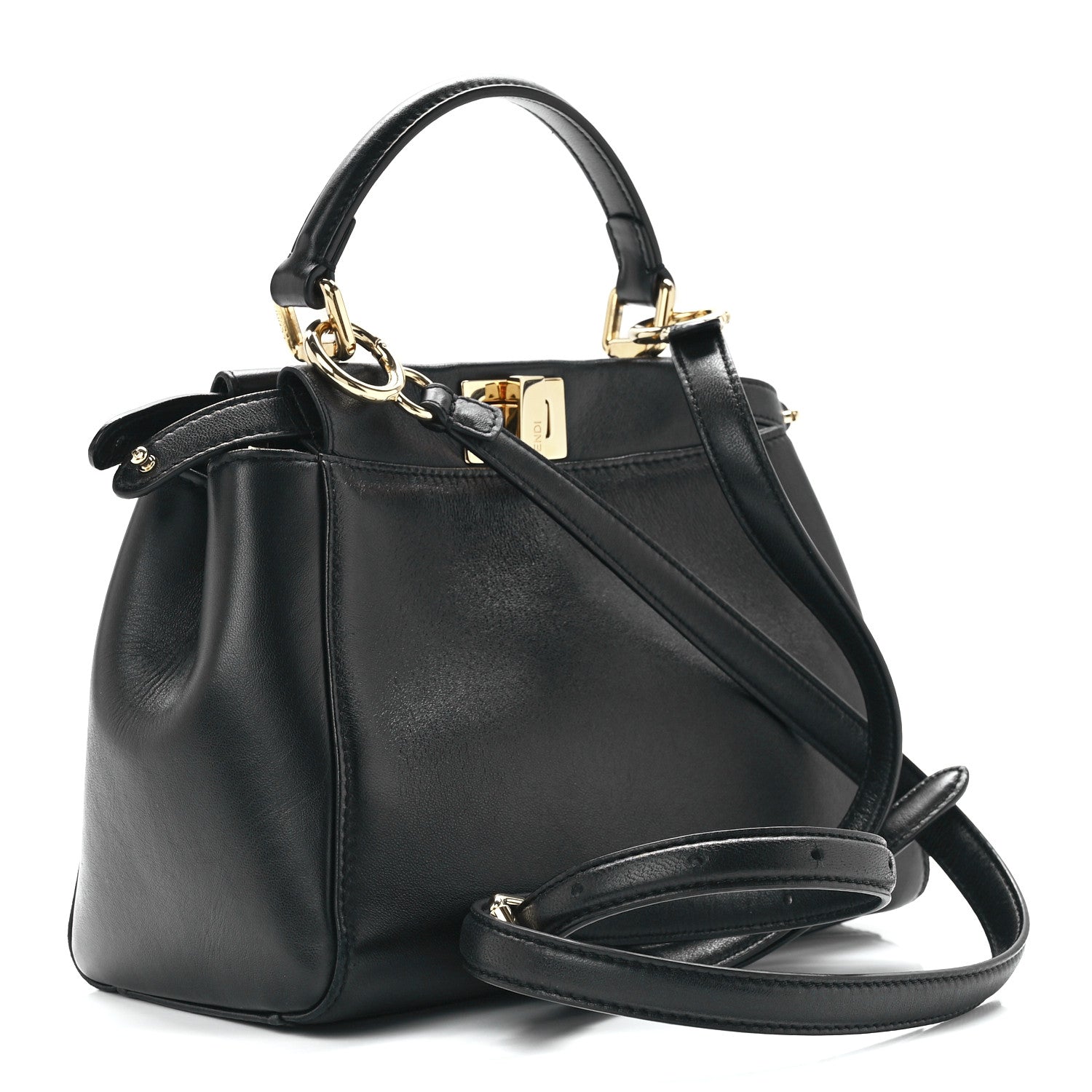 Fendi Nappa Stacked Bar Mini Peekaboo Iconic Satchel Black 3 of 12