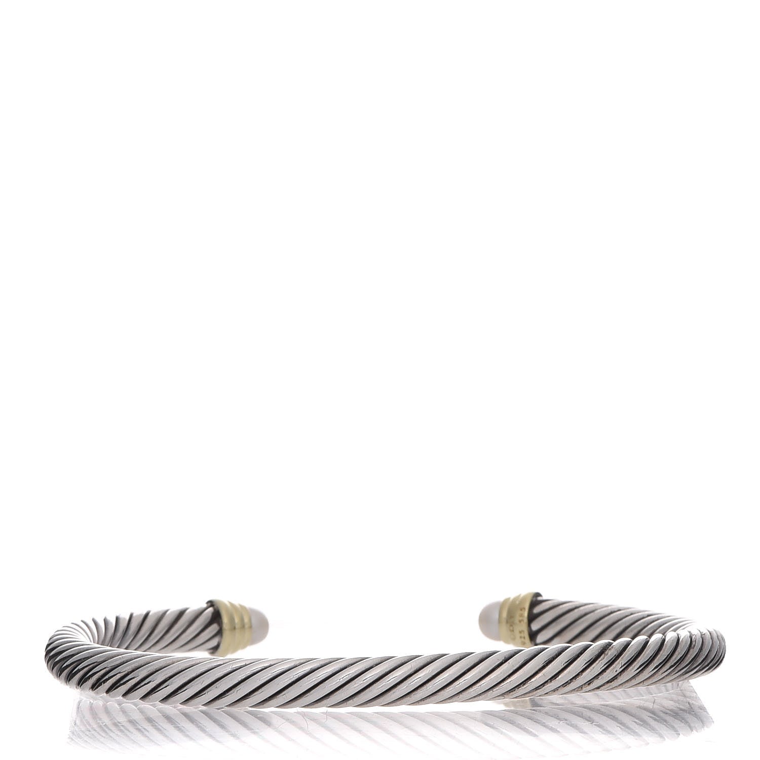 David Yurman Sterling Silver 14K Yellow Gold Pearl 5mm Cable Classics Petite Color Bracelet 3 of 5