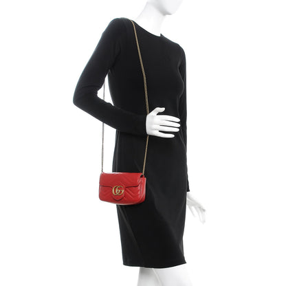 Gucci Calfskin Matelasse Super Mini GG Marmont Shoulder Bag Hibiscus Red 2 of 9