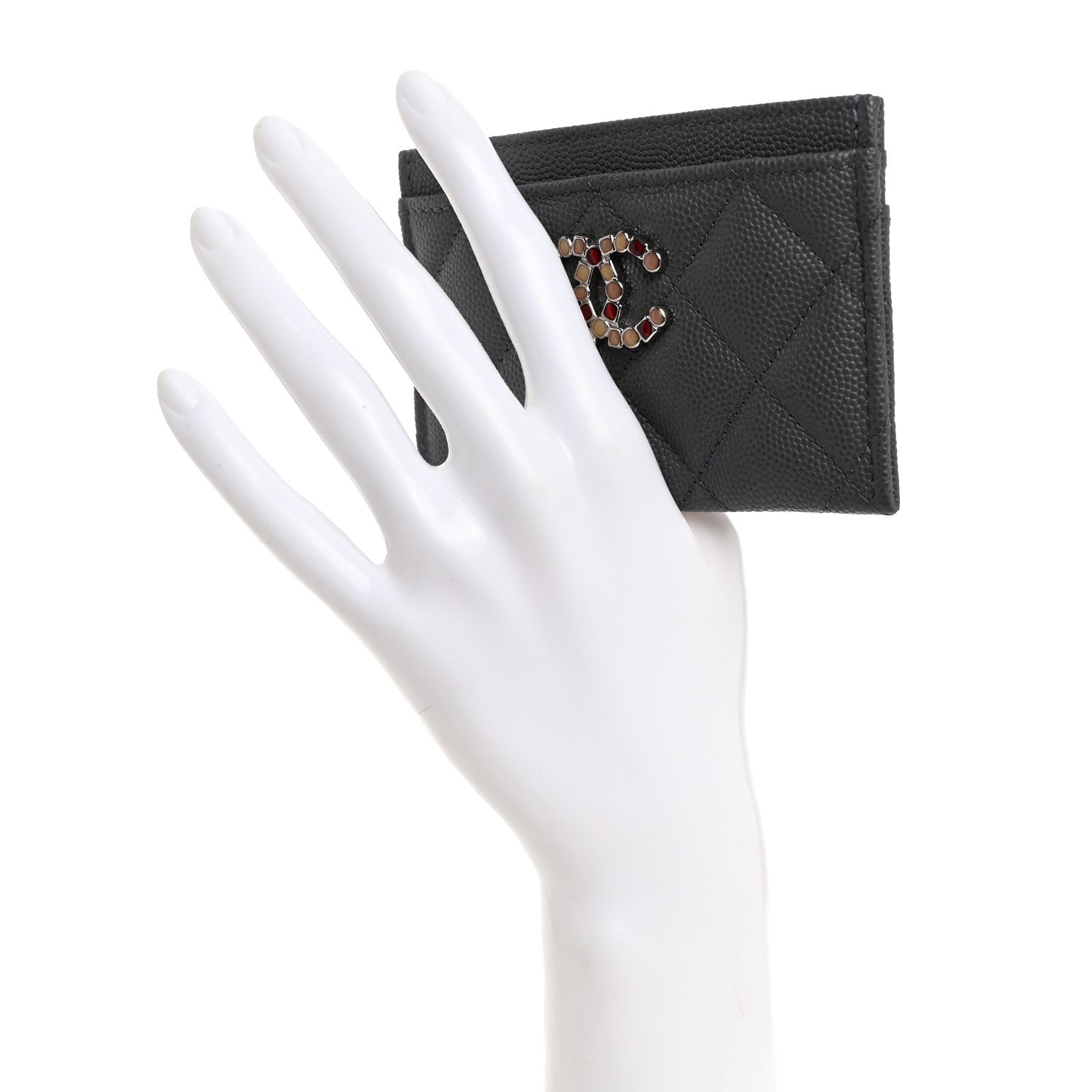 Chanel Shiny Caviar Enamel Quilted CC Flap Card Holder Grey 2 of 9
