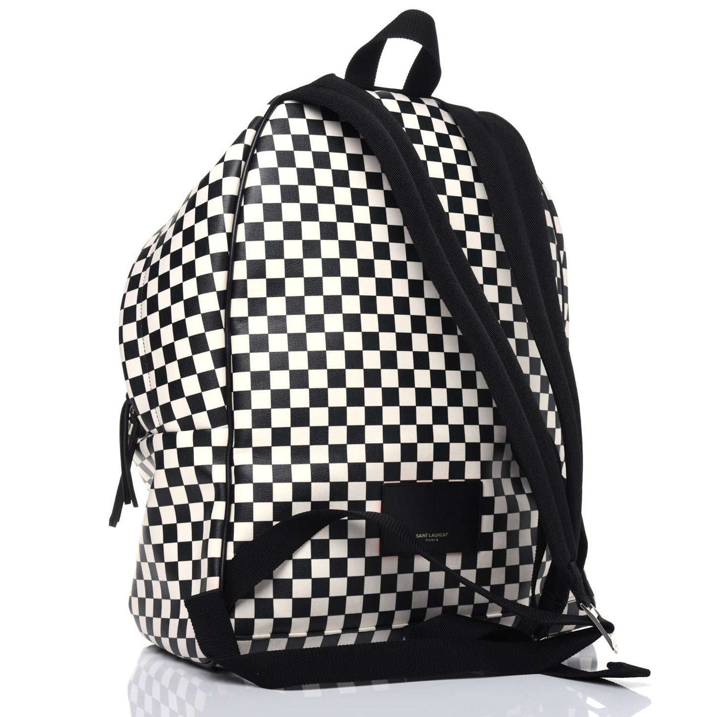 Calfskin Checked Print Hunting Backpack Black White