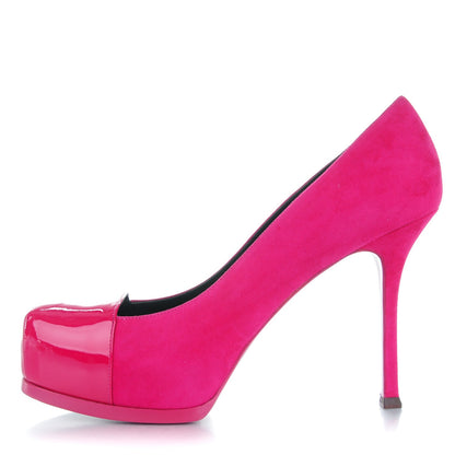 Saint Laurent Suede Patent Goatskin Tribute Two 80 Platform Pumps 40 Fuchsia 1 of 9