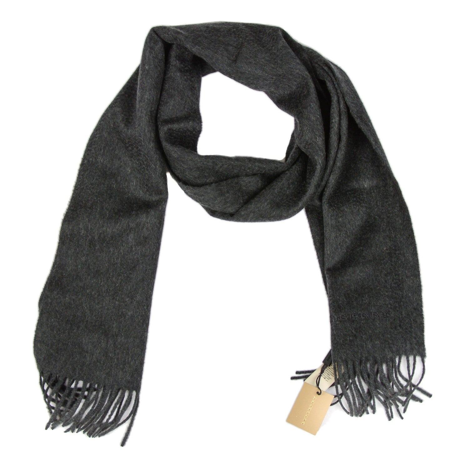 Burberry Cashmere Embroidered Fringe Scarf Charcoal 1 of 5