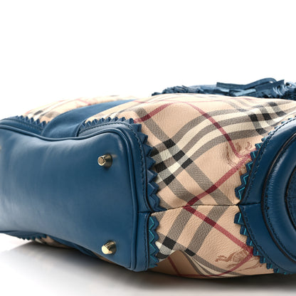 Burberry Haymarket Check Suede Prorsum Tassel Bowling Bag Blue 9 of 9
