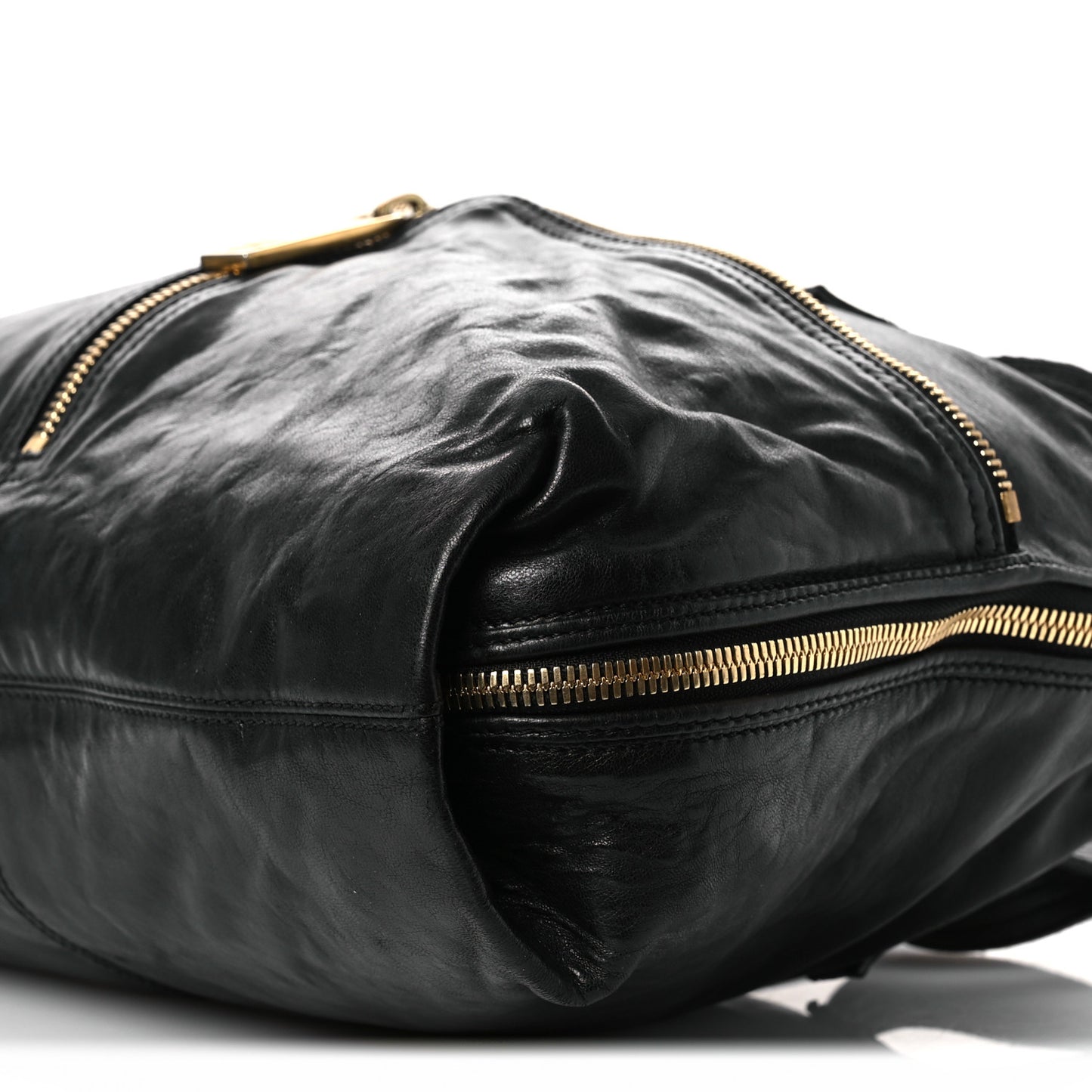 Sheepskin Zipper Satchel Black