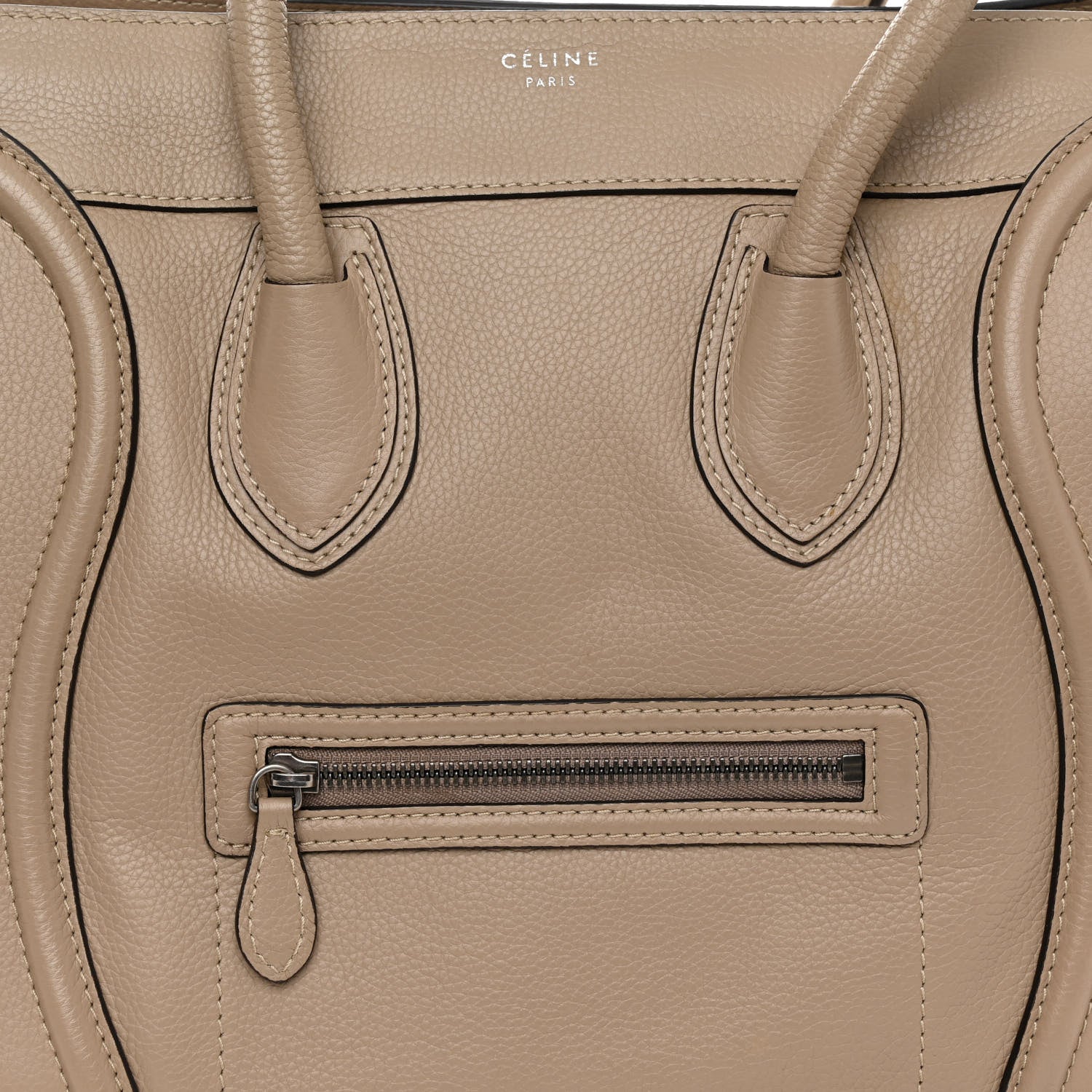 Celine Drummed Calfskin Mini Luggage Dune 7 of 9